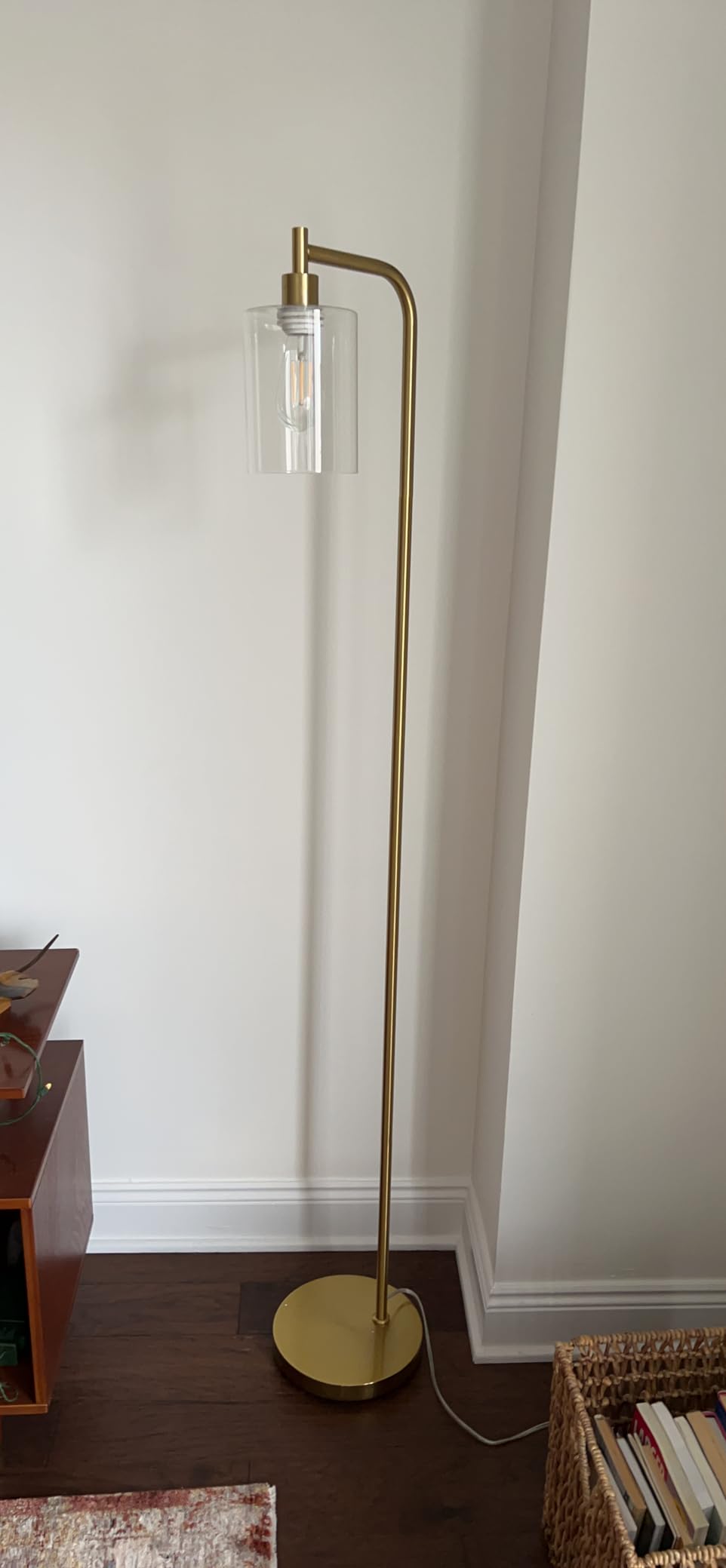 Bosceos Brass Gold Industrial Floor Lamp with Hanging Glass Shade customer photo 2