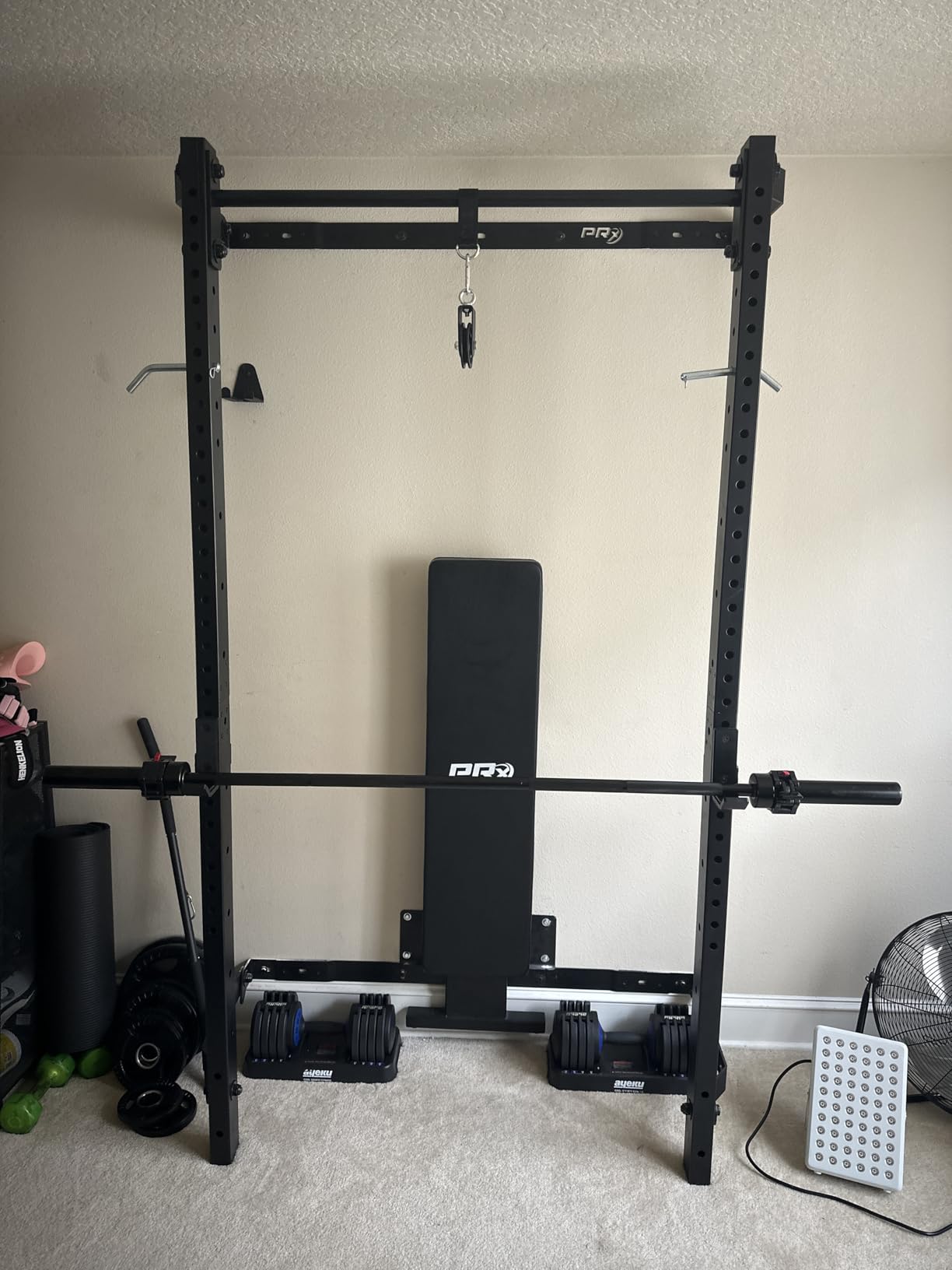 PRx Performance Murphy Foldable Squat Rack with Space-Saving Pull-Up Bar - Wall-Mounted Gym Equipment, Includes J-Cups for Barbell, Ideal for Strength Training, Bench Press and Leg Squats customer photo 2