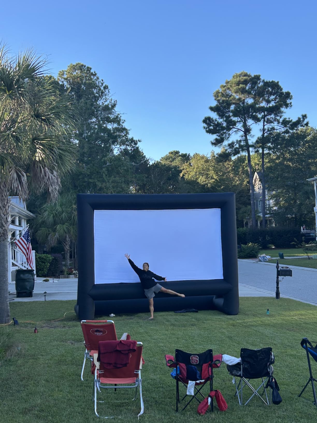 XHYCPY 21 Feet Inflatable Outdoor Projector Movie Screen - Package with Rope, Blower + Tent Stakes - Great for Outdoor Backyard Pool Fun (21 Feet) customer photo 1