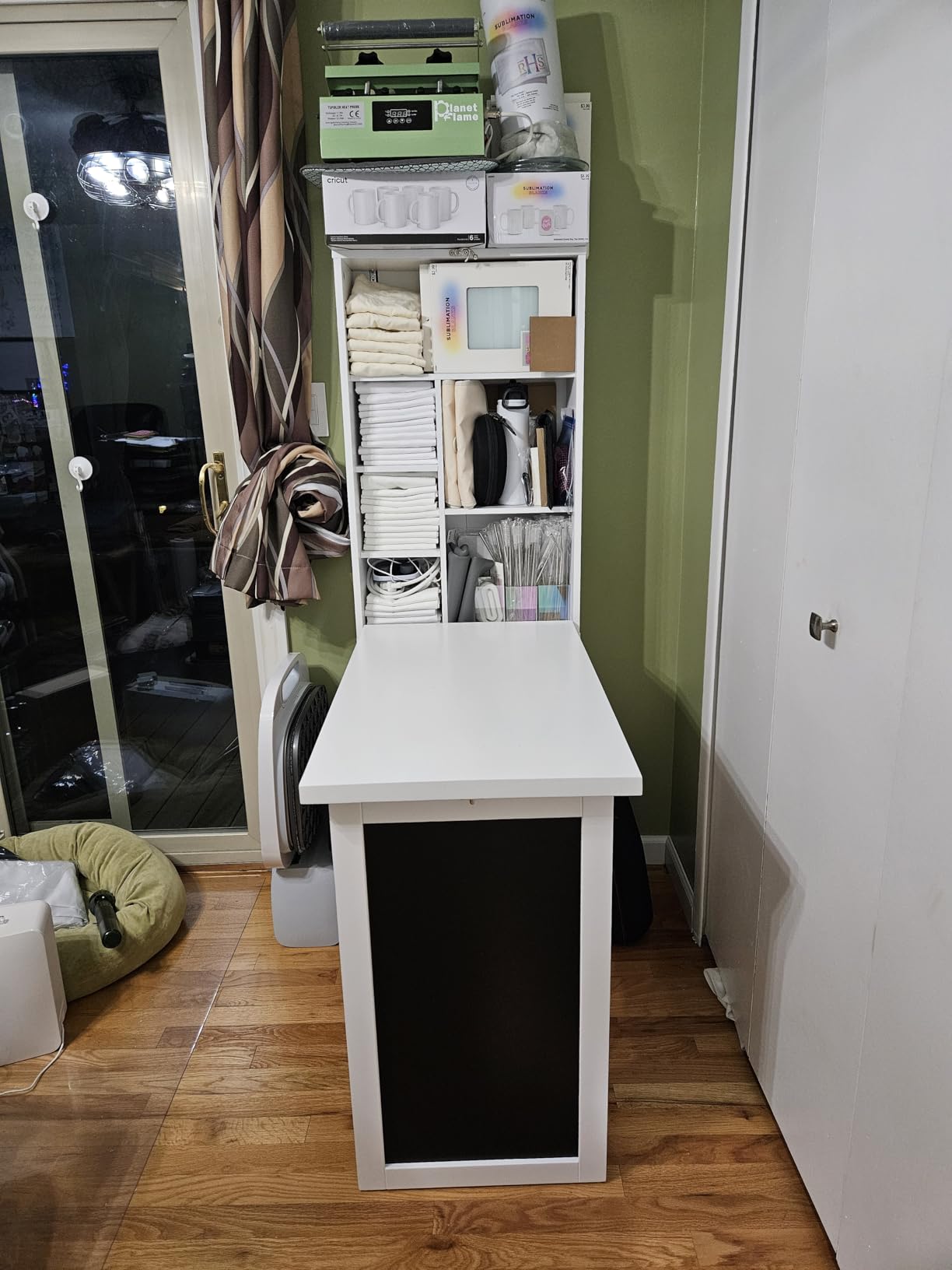 HOMCOM Foldable Convertible Writing Table Space-Saving Computer Desk White | Wall Mounted Design, Chalkboard, Storage Shelves, for Small Spaces, Home Office, Bedroom, Dorm, Apartment customer photo 2