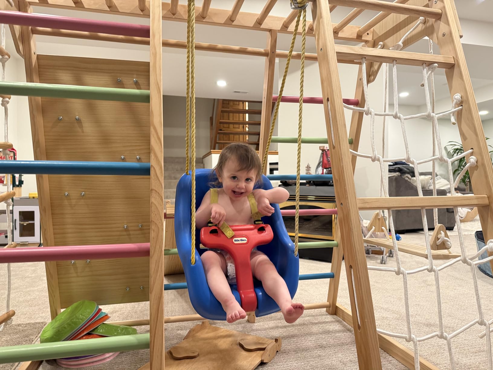 Avenlur Magnolia 7-in-1 Indoor Jungle Gym for Kids, Large, Natural | Wooden Montessori play gym, indoor playground ages 2-6, FSC pine, slide, swing, monkey bars, rock wall, 57.3 x 47.9 x 56.2 in customer photo 1