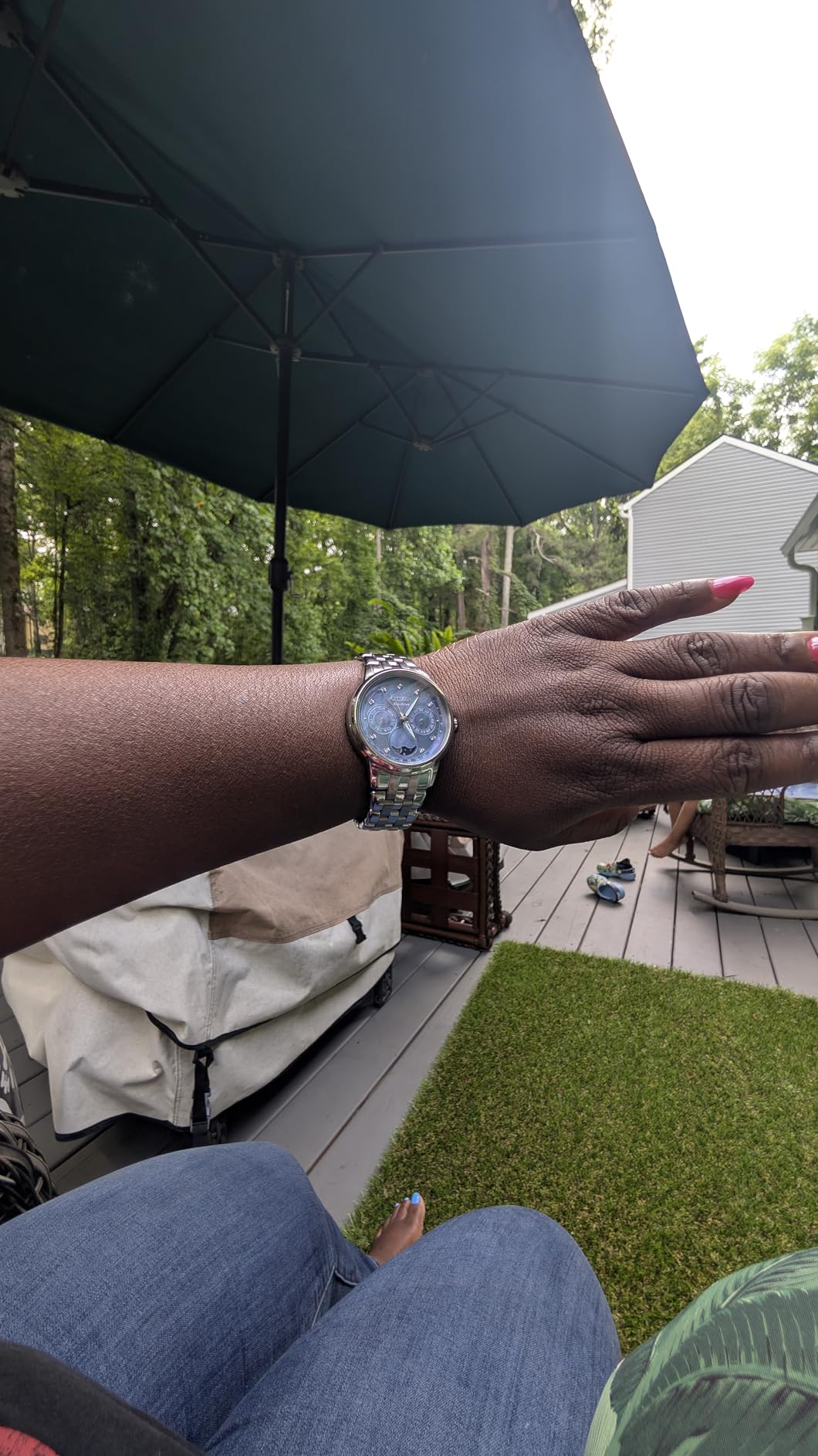Women's Eco-Drive Calendrier, Moon Phase Diamond Accents Dial, Stainless Case and Bracelet Watch, Month/Day/Date customer photo 1