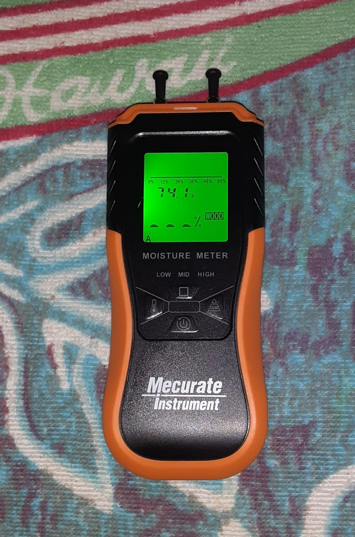 Mecurate Digital Pin Type Wood Moisture Meter with 3 Colored Indicators, Moisture Detector 2 Mode 8 Calibration Large Backlit for Wood, Wall, Firewall (Orange) customer photo 1