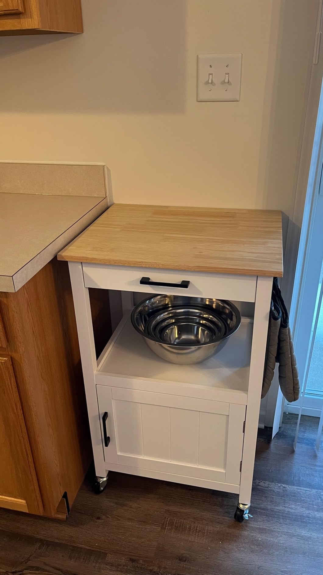 Yaheetech Rolling Kitchen Island Cart with Storage, 2 Tier, Wood Top, White customer photo 2