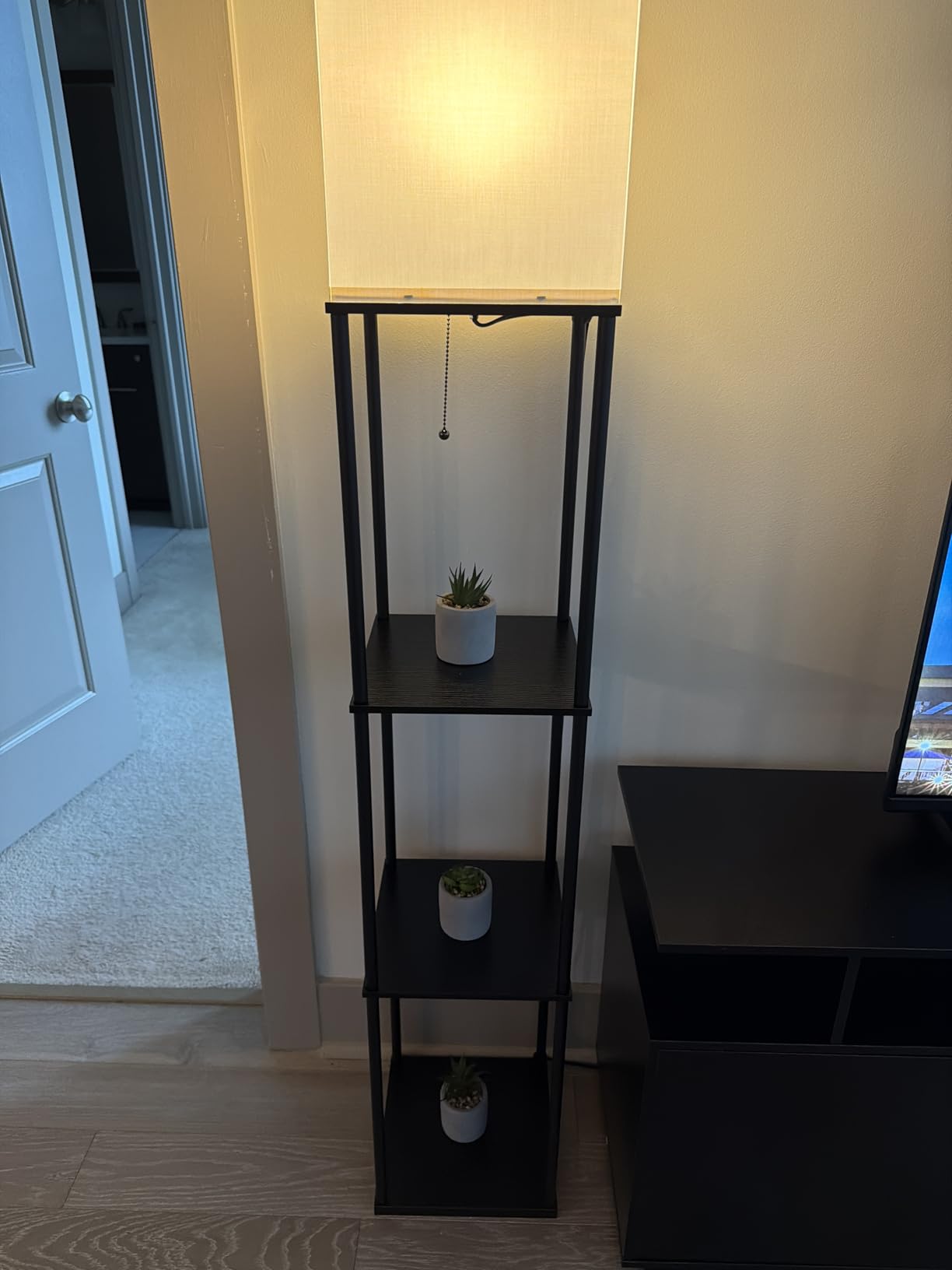 SUNMORY Floor Lamp with Shelves, Standing Lamps for Living Room, Black | 3 CCT LED Bulb Include, 4-Tier Display Bookshelf, 63