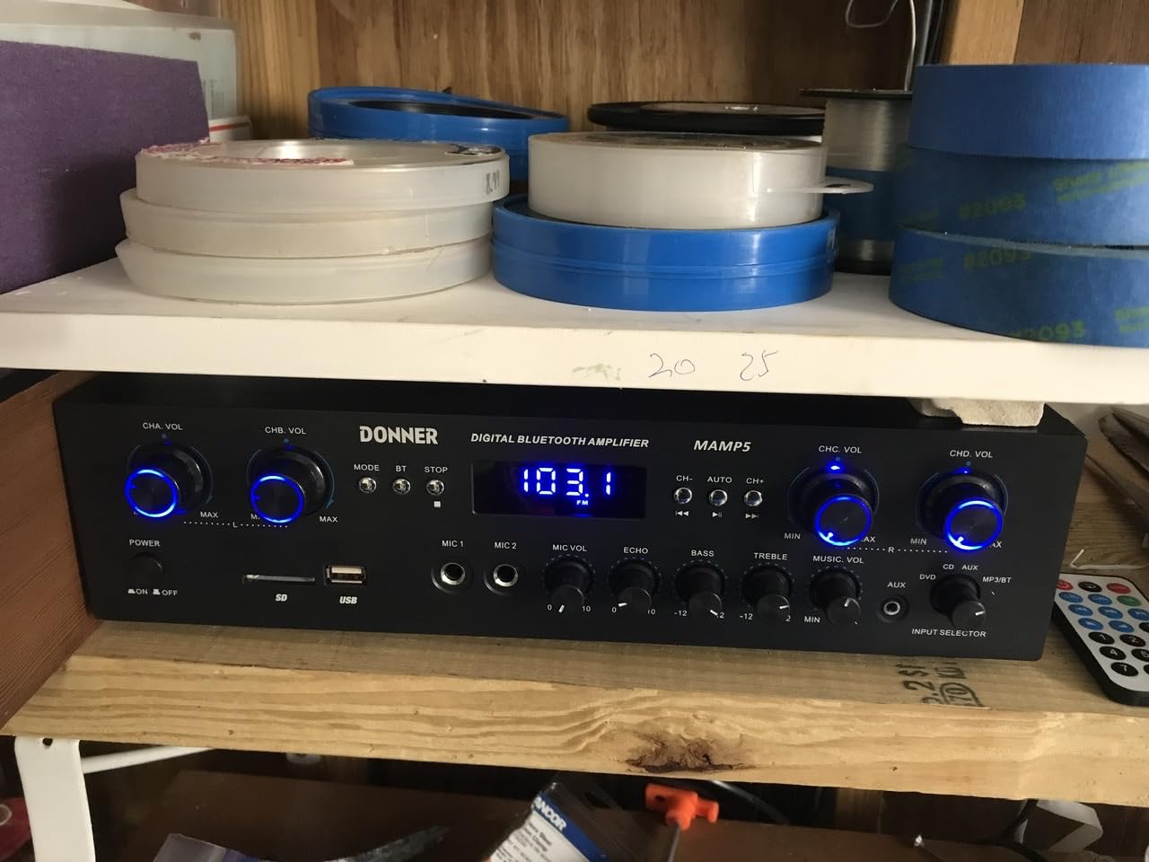 Donner Bluetooth 5.0 Stereo Audio Amplifier Receiver, 4 Channel 440W Peak Power Home Theater Stereo Receiver with USB, SD, FM, 2 Mic in Echo, RCA, LED, Speaker Selector for Studio, Home - MAMP5 customer photo 2