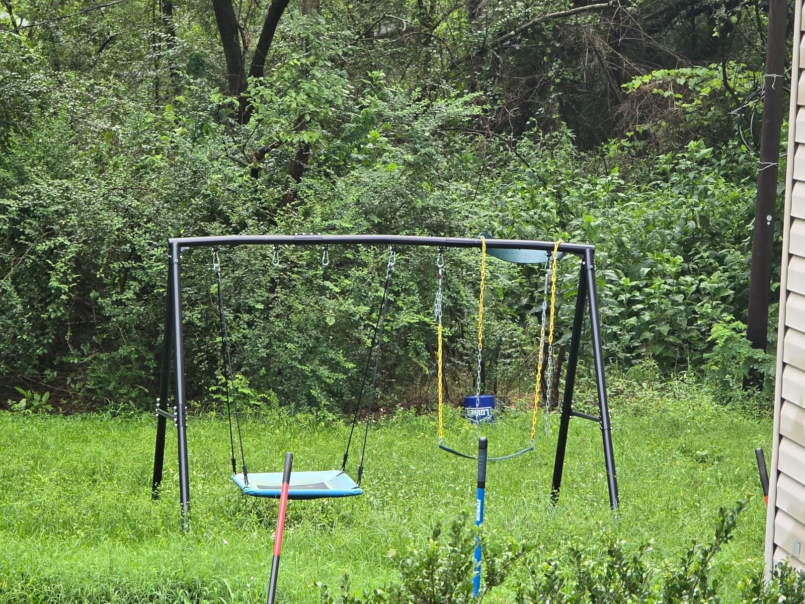 Hapfan 600lb Heavy Duty Swing Set for Outdoor Backyard with 3 Swings Black | 60mmφ Metal Pipe, Platform Swing + 2 Belt Swings, for Kids from Toddler to Teens, ASTM Tested | CPSC Safety Compliant (Patented) customer photo 1