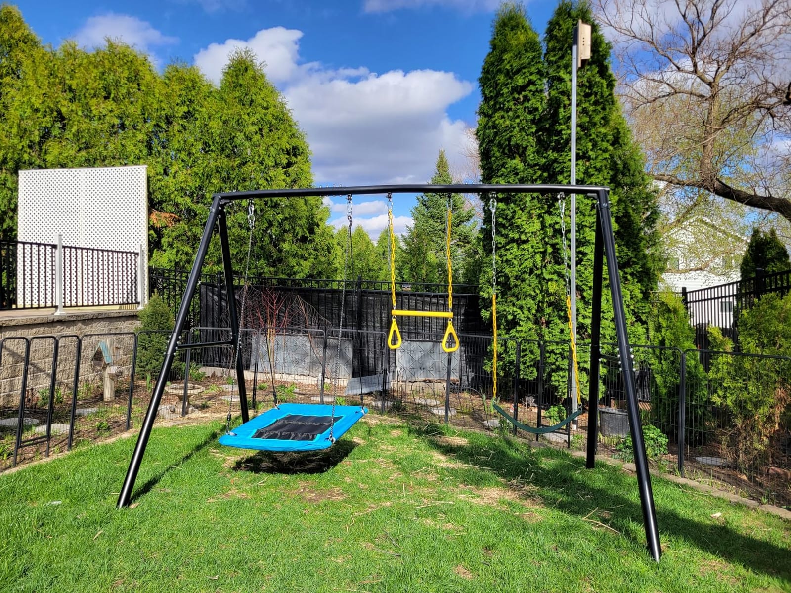 Hapfan 600lb Heavy Duty Swing Set for Outdoor Backyard with 3 Swings Black | 60mmφ Metal Pipe, Platform Swing + 2 Belt Swings, for Kids from Toddler to Teens, ASTM Tested | CPSC Safety Compliant (Patented) customer photo 2