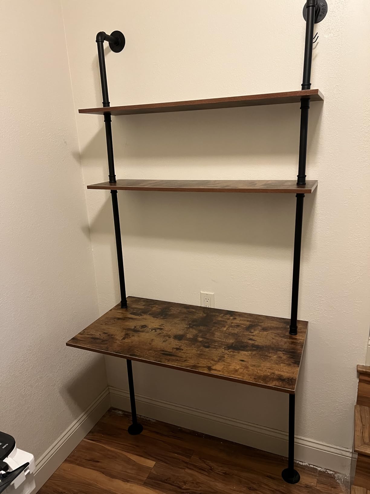 ZIOTHUM Wall Mounted Desk with Shelves, Industrial Ladder Style Floating Desk for Small Spaces, Computer Table with Storage Shelves, Rustic Pipe Bookcase for Bedroom(36x20x81in) customer photo 1