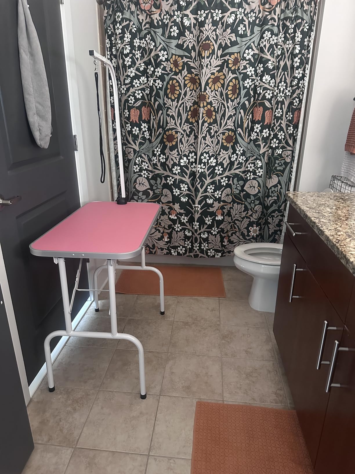 LEIBOU Pet Dog Grooming Table Foldable Grooming Table Heavy Duty Iron Frame with Arm & Noose for Dog Cat Pet Grooming (32'', Pink) customer photo 2
