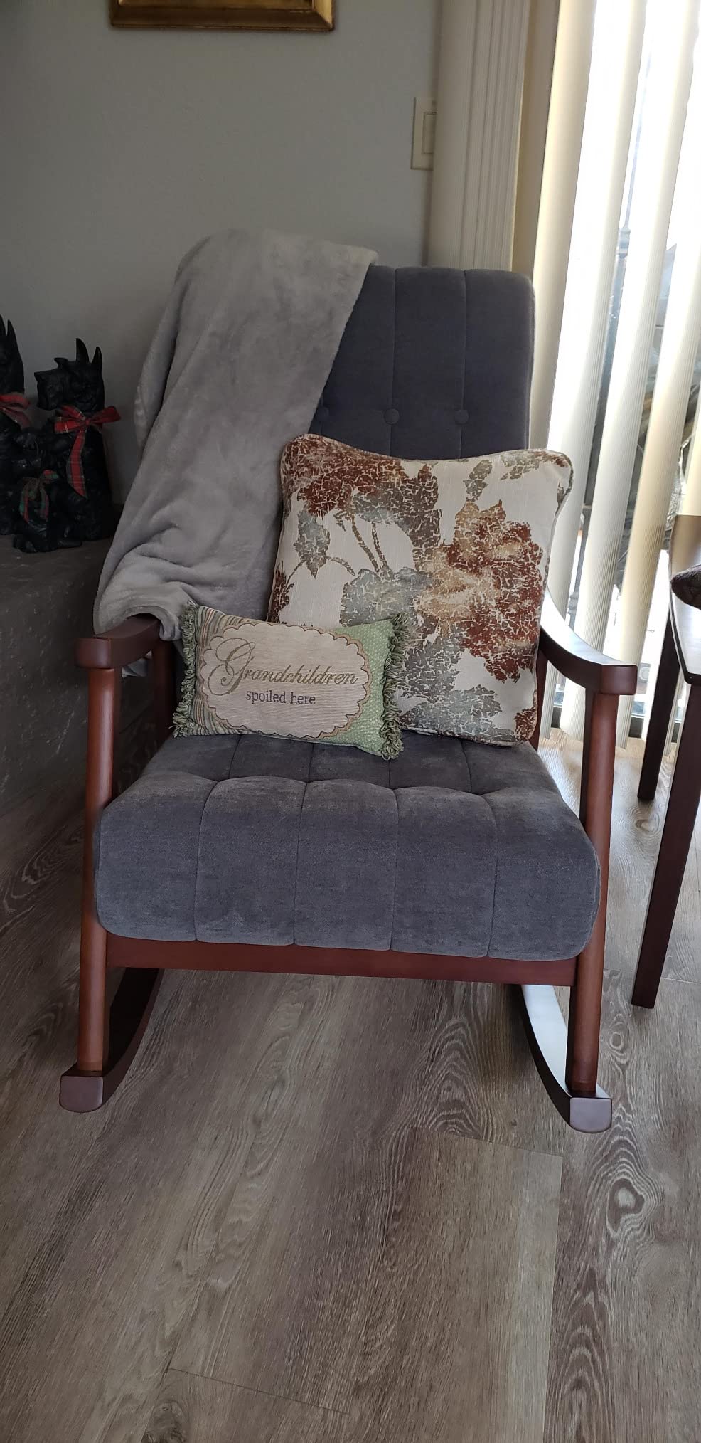 AVAWING Rocking Chair, Dark Grey Upholstered High Back Solid Wood Armchair | Soft Fabric Padded Seat; Sturdy Solid Wood Frame; Ergonomic High Back; For Adults; Easy Assembly; Living Room Bedroom Leisure customer photo 1
