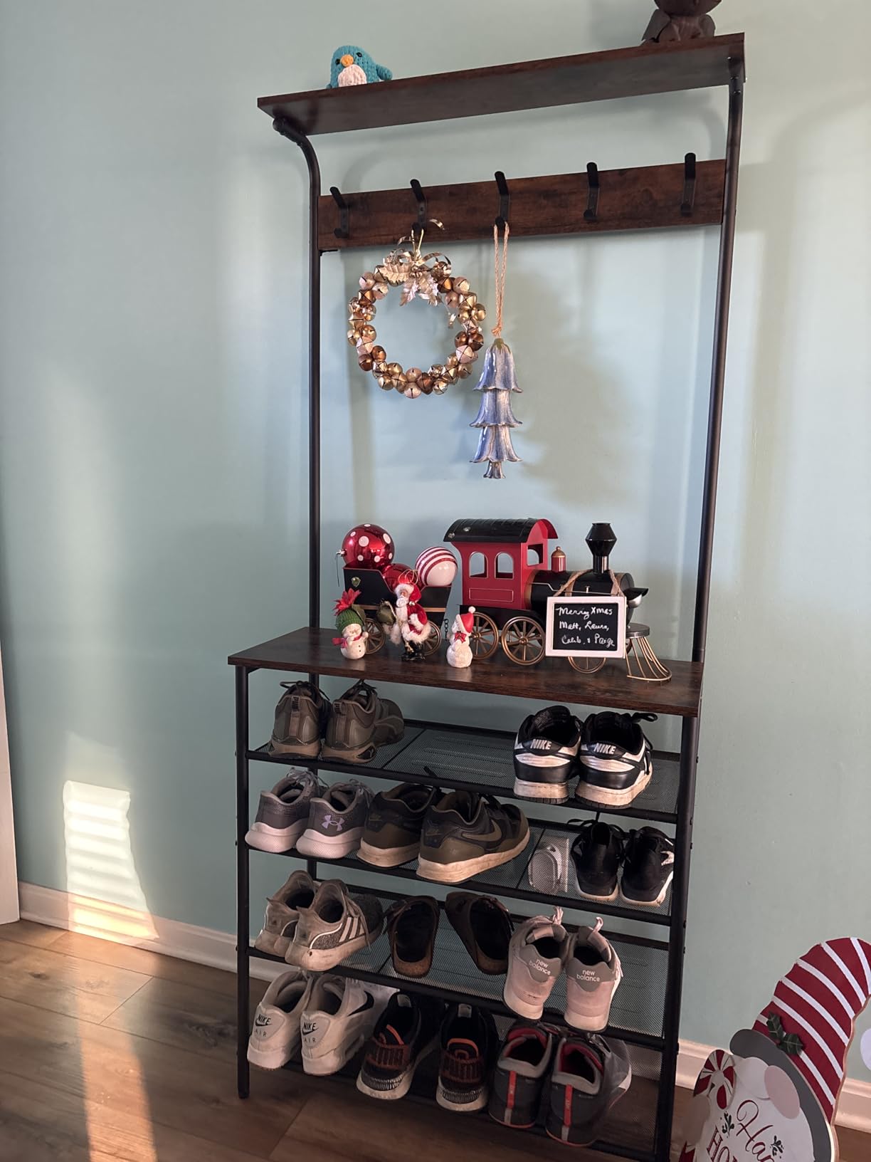 VASAGLE Hall Tree with Shoe Bench, 5-Tier Shoe Rack, 5 Dual Hooks | Coat Rack, Entryway Organizer, 31.5