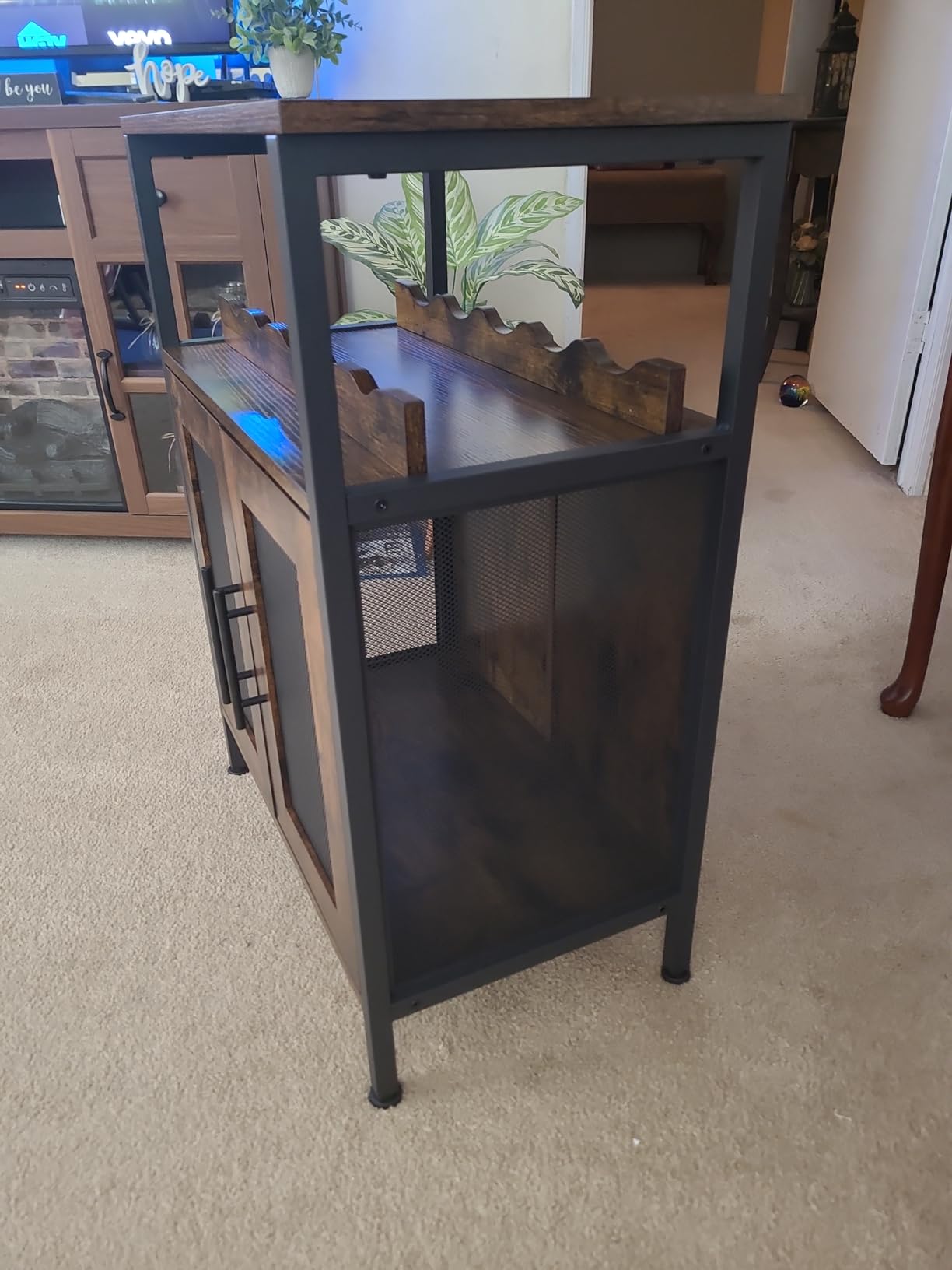 X-cosrack Wine Bar Rack Cabinet with Detachable Wine Rack, Coffee Bar with Glass Holder, Small Sideboard and Buffet Cabinet with Mesh Door, Rustic Brown customer photo 1