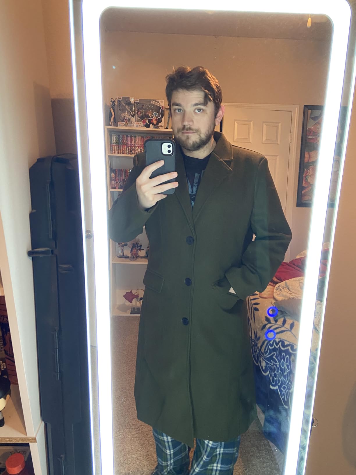 Mens Trench Coat Single Breasted Long Pea Coat Overcoat customer photo 1