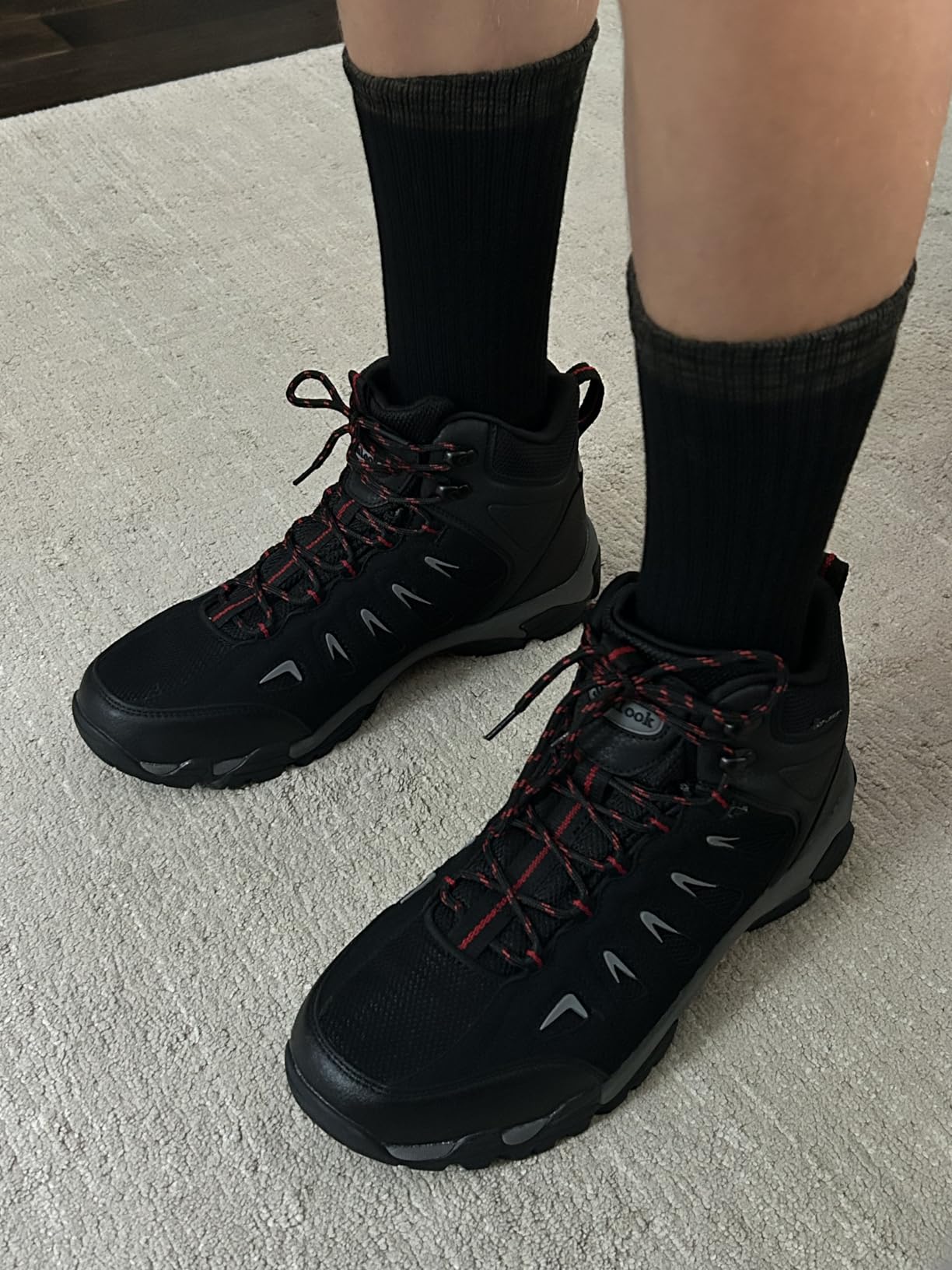 SHULOOK Men's Waterproof Hiking Boots Non-Slip Lightweight Mid Top Ankle Boot Breathable Hiker Trekking Shoes customer photo 1