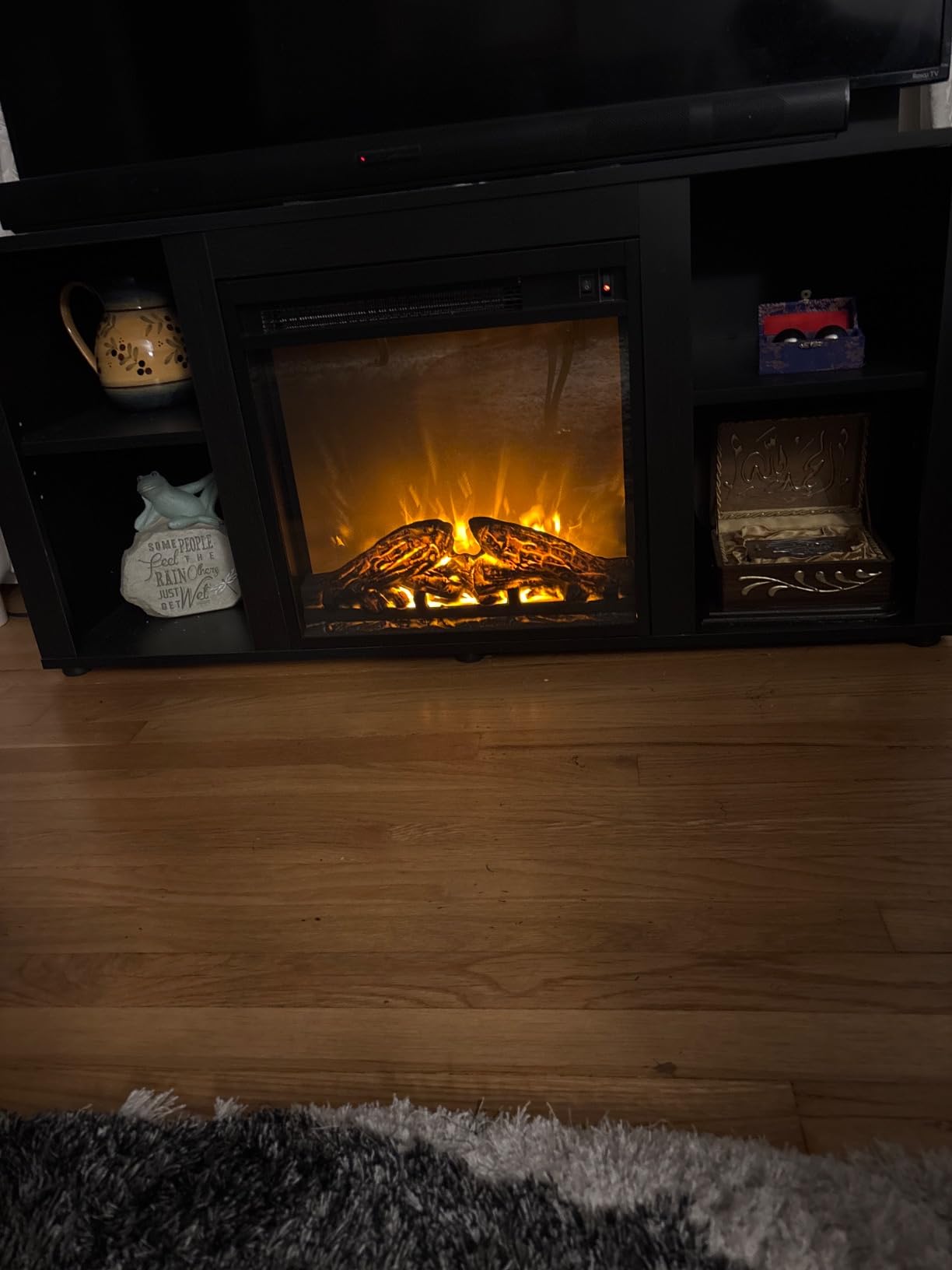 Furinno Jensen Entertainment Center Stand with Fireplace for TV up to 55 Inch, Americano, Corded Electric, Adjustable customer photo 2