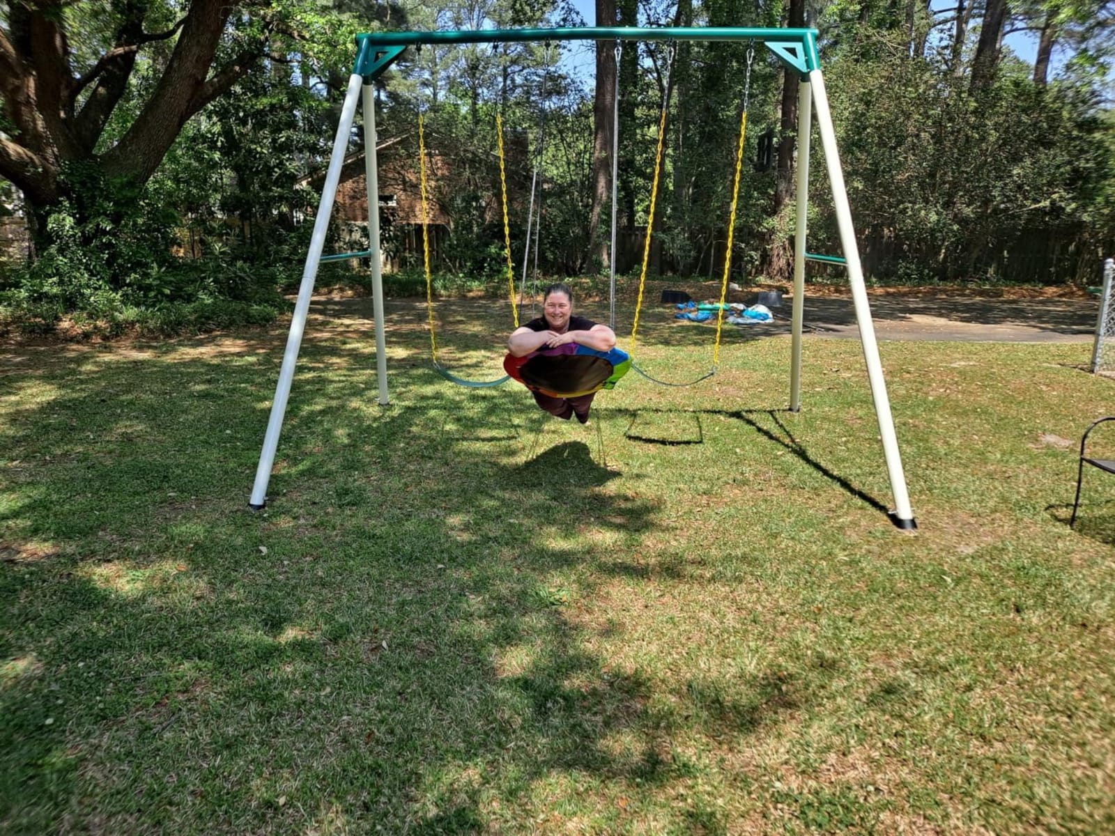 Hapfan 9.5ft Tall Swing Sets for Backyard for Big Kids & Adults (Patented) | 76mmφ Heavy Duty Metal Stand, 600lbs Capacity, Saucer Swing+2 Belt Swings, ASTM | CPSC Compliant, Outdoor Swing Set for Family customer photo 1