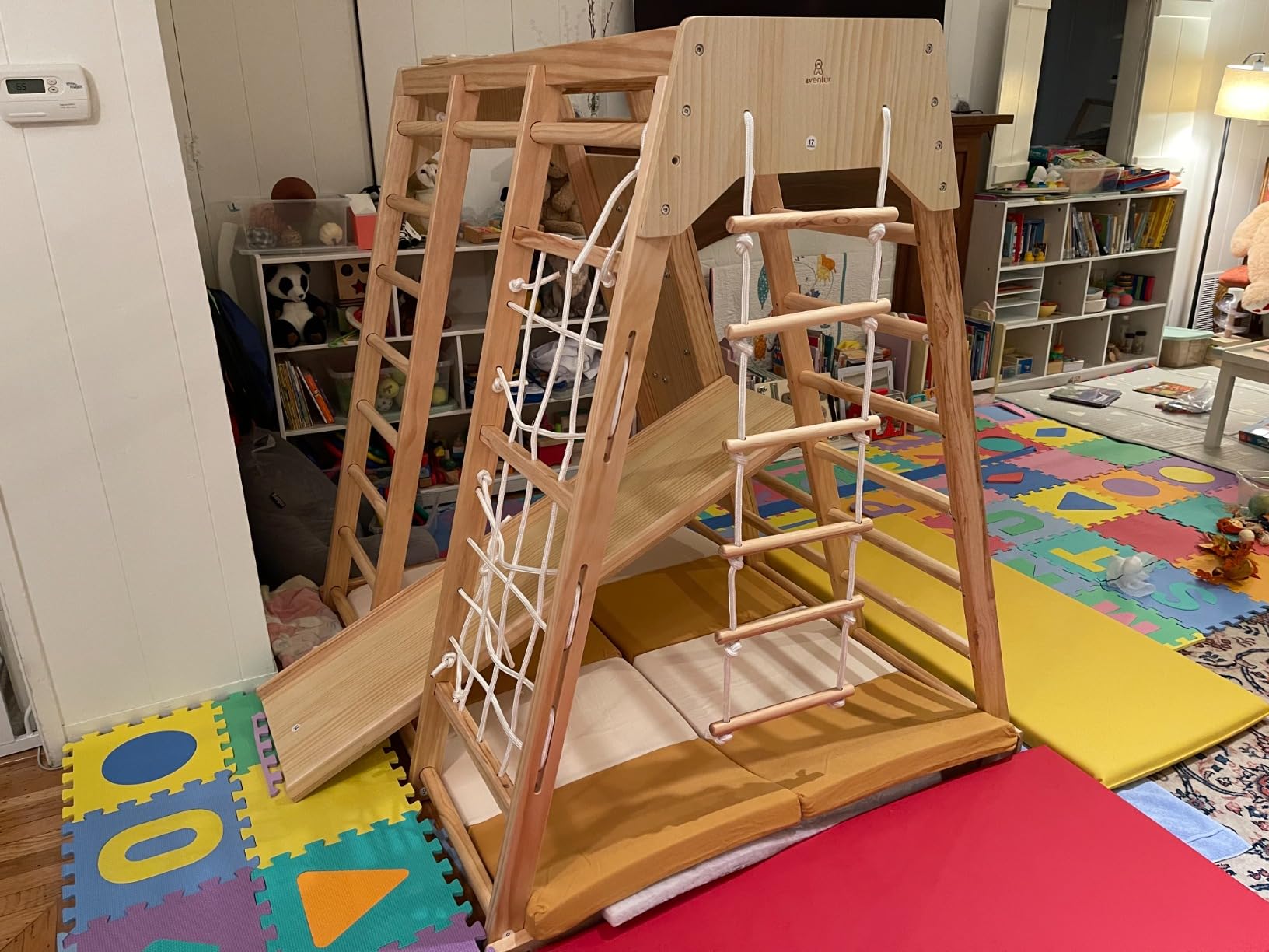 Avenlur Premium Wooden Indoor Climbing Gym for Kids - Montessori Playset with Climbing Wall, Ladder, Rope Net & Swing - Solid Natural Wood Toddler Playground, Ages 1-6 customer photo 1