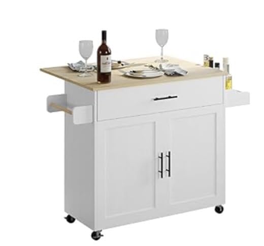 IRONCK Kitchen Island Table on Wheels with Drop Leaf, 47.25