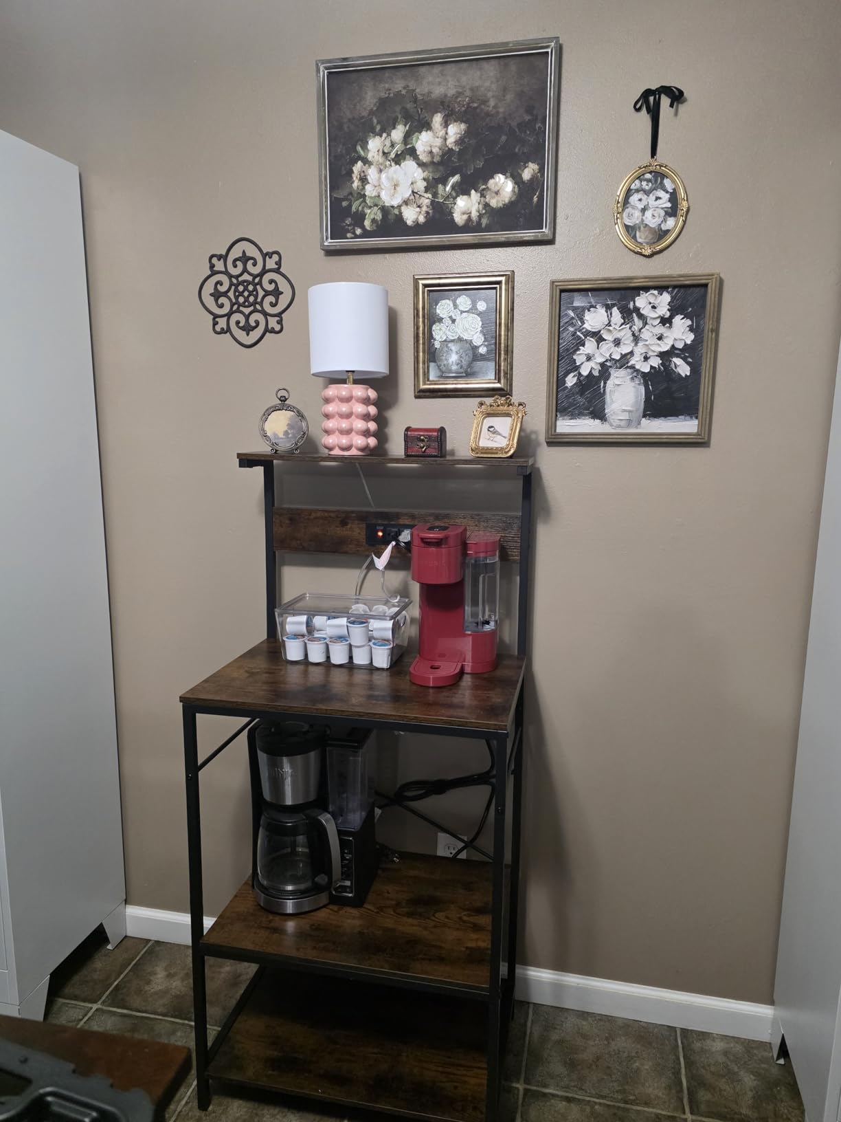 SUPERJARE Kitchen Bakers Rack with Power Outlet, Coffee Bar Table 4 Tiers, Kitchen Microwave Stand with 6 S-shaped Hooks customer photo 1
