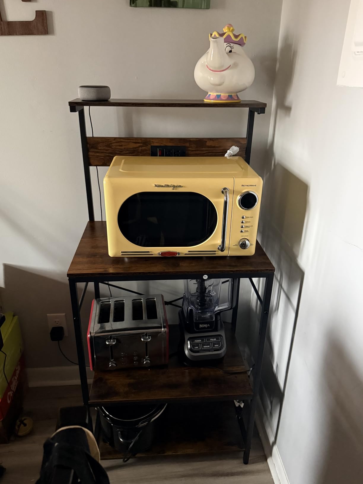 SUPERJARE Kitchen Bakers Rack with Power Outlet, Coffee Bar Table 4 Tiers, Kitchen Microwave Stand with 6 S-shaped Hooks customer photo 2