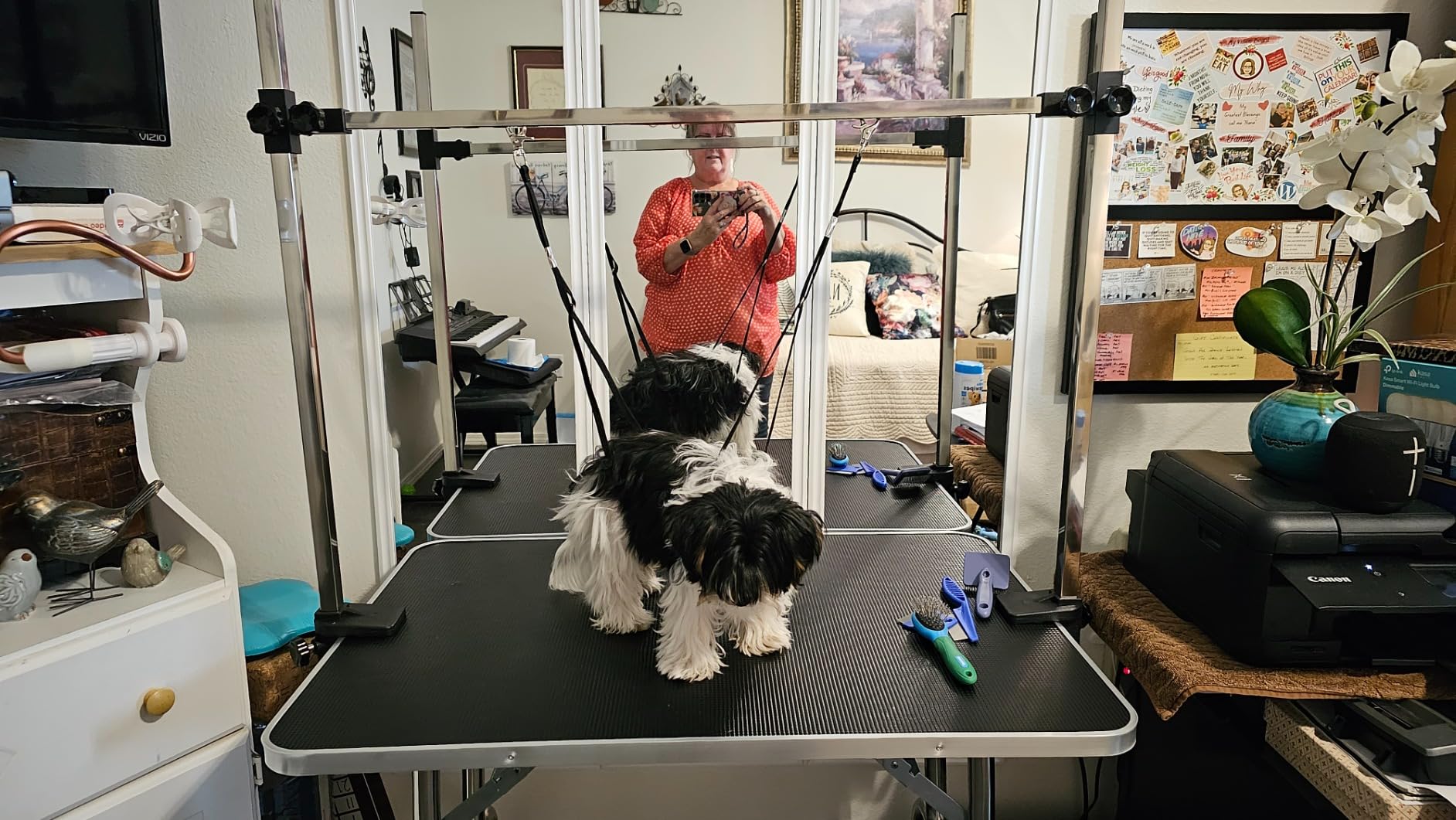 Lyromix 36'' Foldable Dog Grooming Table with Arms/Nooses/Mesh Tray, Black | Stainless Steel Grooming Table for Dogs at Home, Adjustable Pet Bathing Station, Non-Slip Waterproof Tabletop, Capacity 330Lb customer photo 2