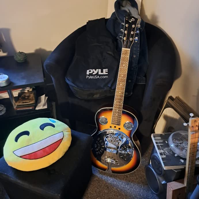 Pyle Resophonic Resonator Acoustic Electric Guitar-6 String Round Neck Sunburst Mahogany Traditional Resonator w/Built-in Pre Amplifier,Case Bag,Strap,Steel Strings,Tuner,Picks customer photo 2