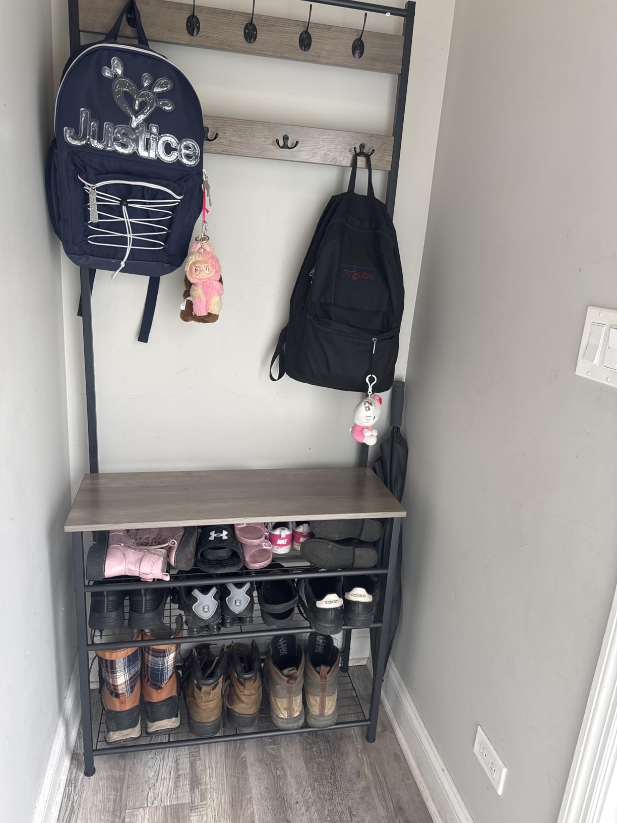 HOOBRO Hall Tree, Coat Rack with Shoe Rack, Hall Tree with Bench, 5 Tier Shoe Storage Organizer with 9 Hooks for Entryway, Closet, Sturdy, Industrial, Rustic Brown and Black BF80MT01G2 customer photo 2