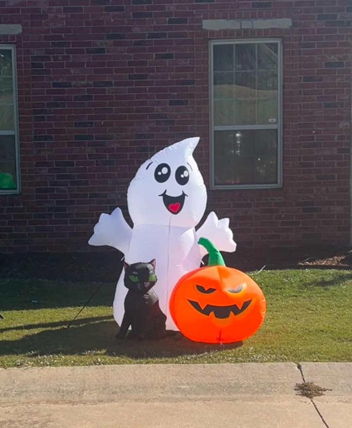 COMIN Halloween Inflatable 5FT Ghost with Black Cat and Pumpkin, Built-in LEDs Blow Up Yard Decoration for Party Outdoor Yard Garden Lawn customer photo 1