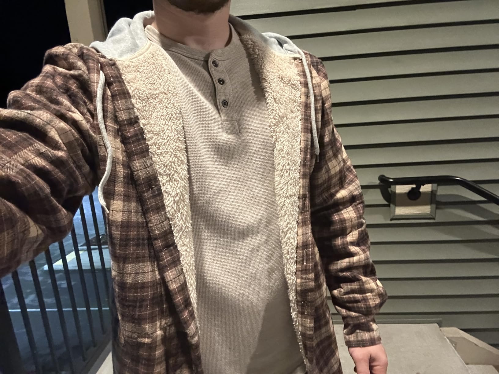 Men's Cotton Plaid Shirt Jacket Fleece Flannel Sherpa Button Down customer photo 2