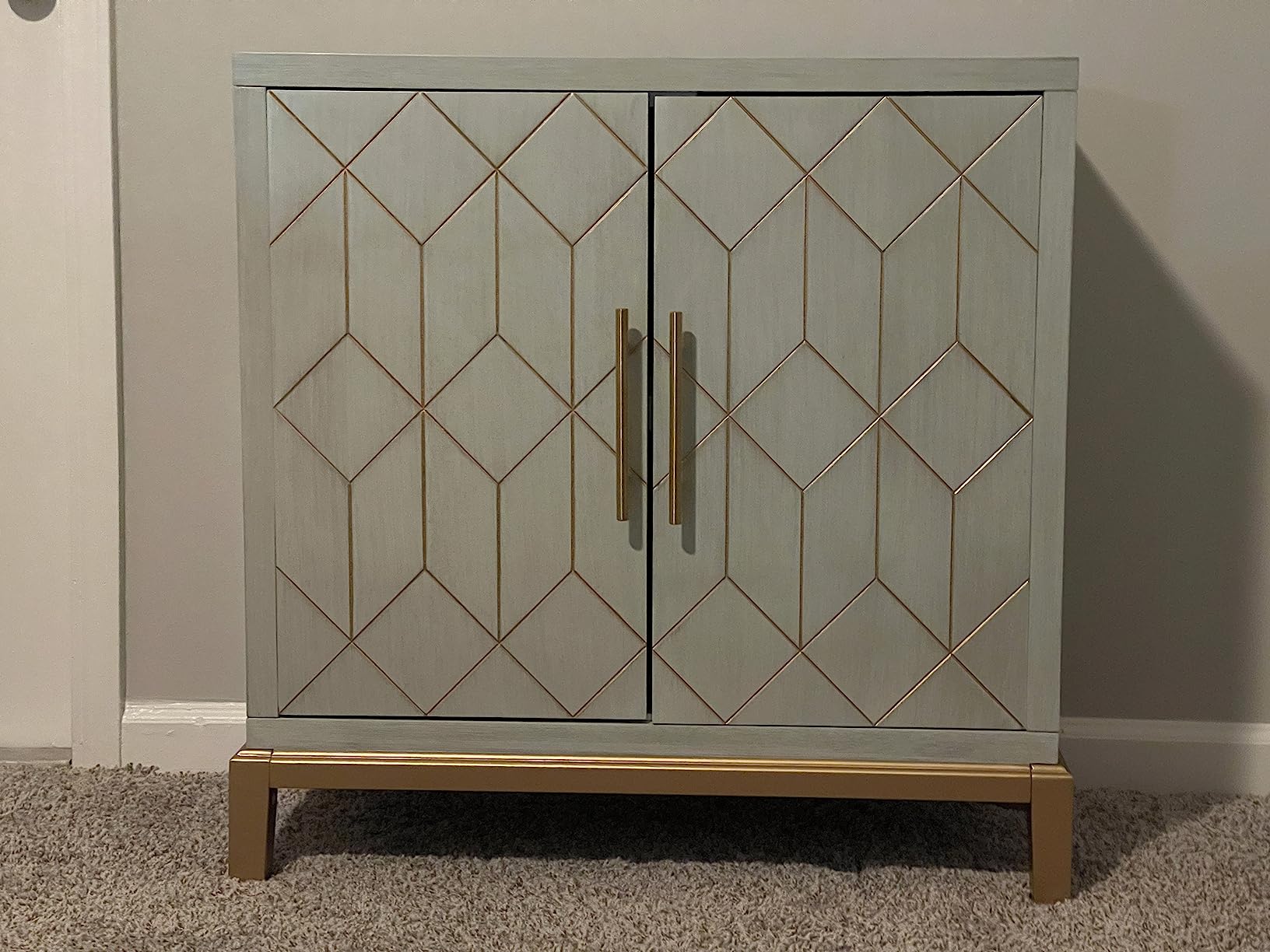 HLR Green Accent Cabinet with Gold Trim, Storage Cabinet with 2 Doors, Modern Wooden Sideboard for Living Room, Kitchen, Office and Hallway customer photo 2