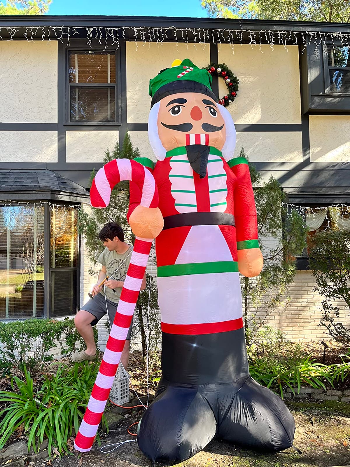 12 Ft by 5.9 Ft Christmas Inflatables Nutcracker Outdoor Decorations, Giant Christmas Blow up Hold Candy Cane Built in LED Lights, Xmas Inflatable Decor Holiday Party Yard Garden Lawn customer photo 2