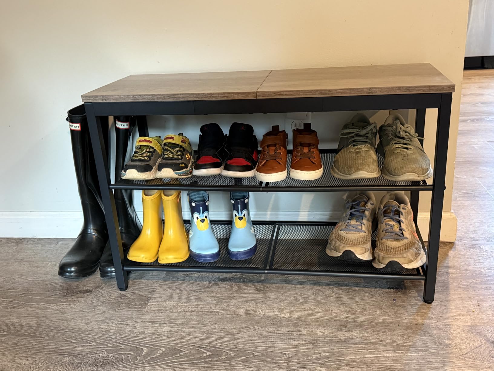 HOOBRO Shoe Bench, 3-Tier Shoe Rack, Industrial Shoe Organizer Storage Bench, 29.5 inches Entry Bench with Mesh Shelves, Rustic Brown customer photo 1