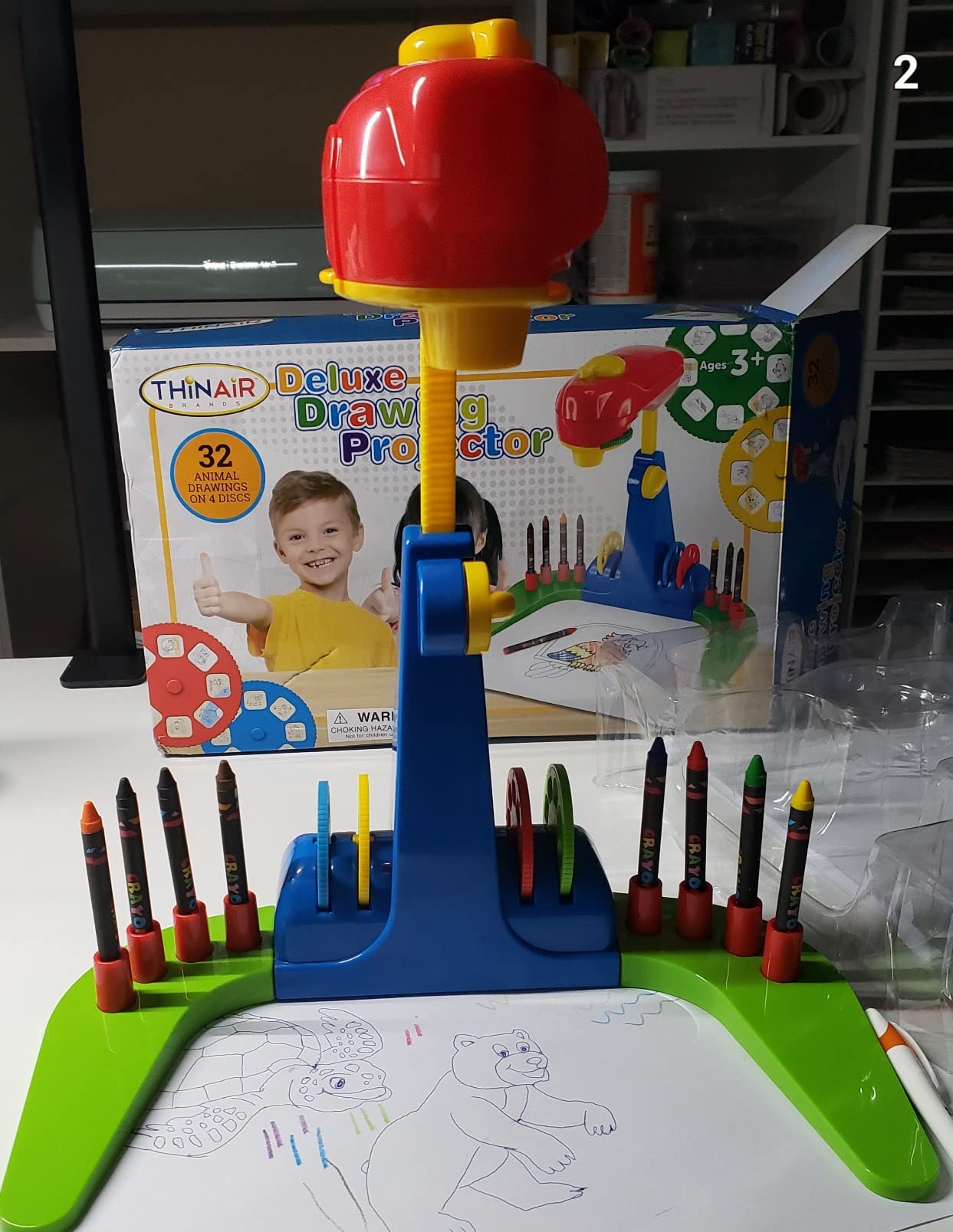 Thin Air Brands Drawing Projector for Kids 3 & Up, Preschool Tracing Projector Kit Includes 32 Animal Drawings on 4 Sturdy Discs, 8 Crayons & 1 Pad of Drawing Paper for Fun Play-Based Learning customer photo 2