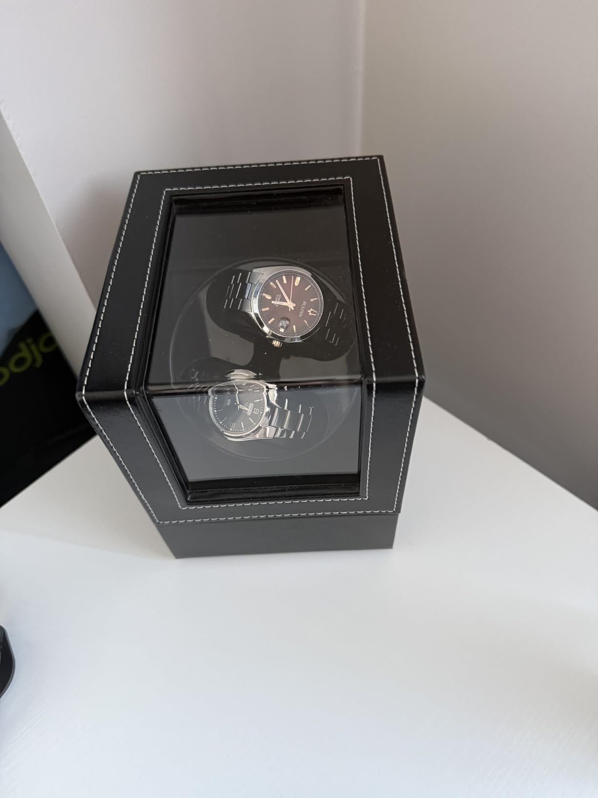Mcbazel Watch Winder for Automatic Watches, Double Automatic Watch Winder Box with Quiet Japan-made Motor, Automatic Watch Display Storage Rotation Wristwatch Box with 2 Slots (Black PU Leather) customer photo 1