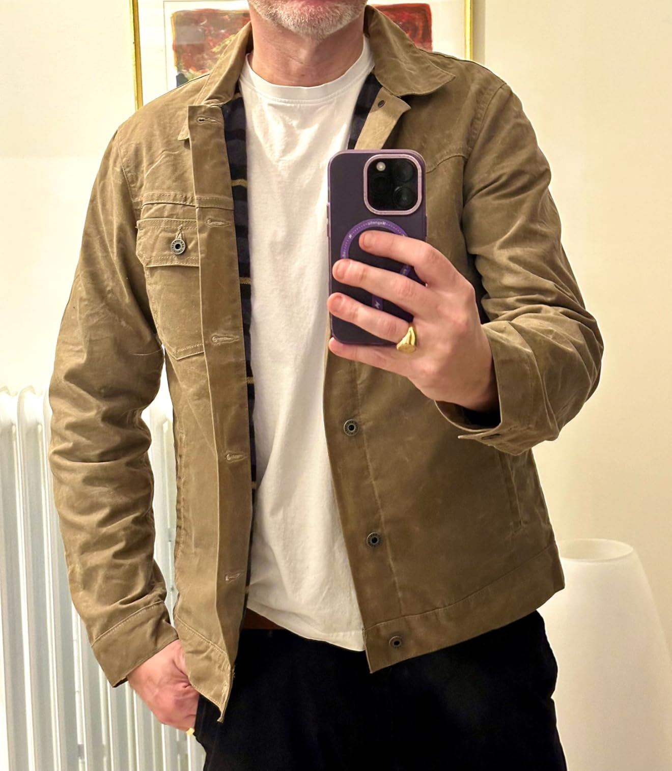 Huckberry Flint and Tinder Men's Flannel-Lined Waxed Trucker Jacket customer photo 2
