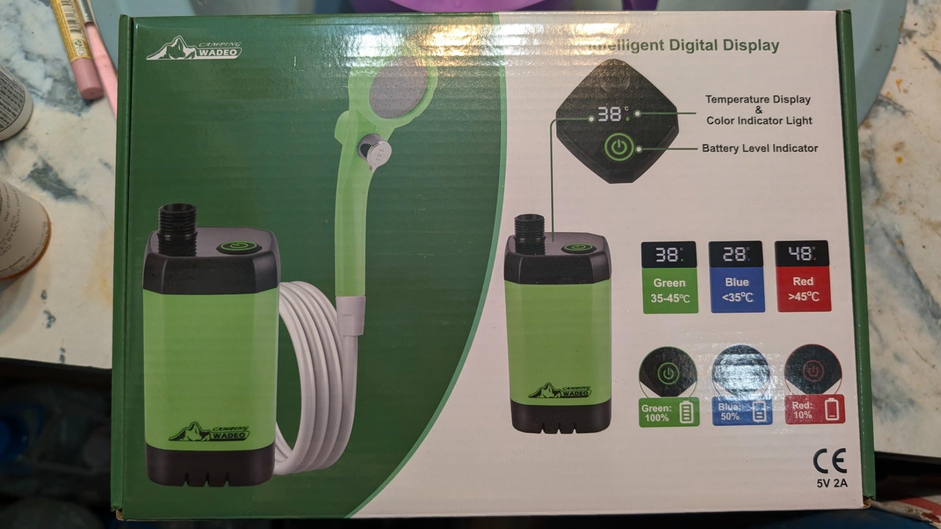 WADEO Portable Shower for Camping, Outdoor Electric Shower Rechargeable Pump with Intelligent Digital Display, Camping Shower Head Nozzle for Camping, Hiking, Traveling, Washing customer photo 2