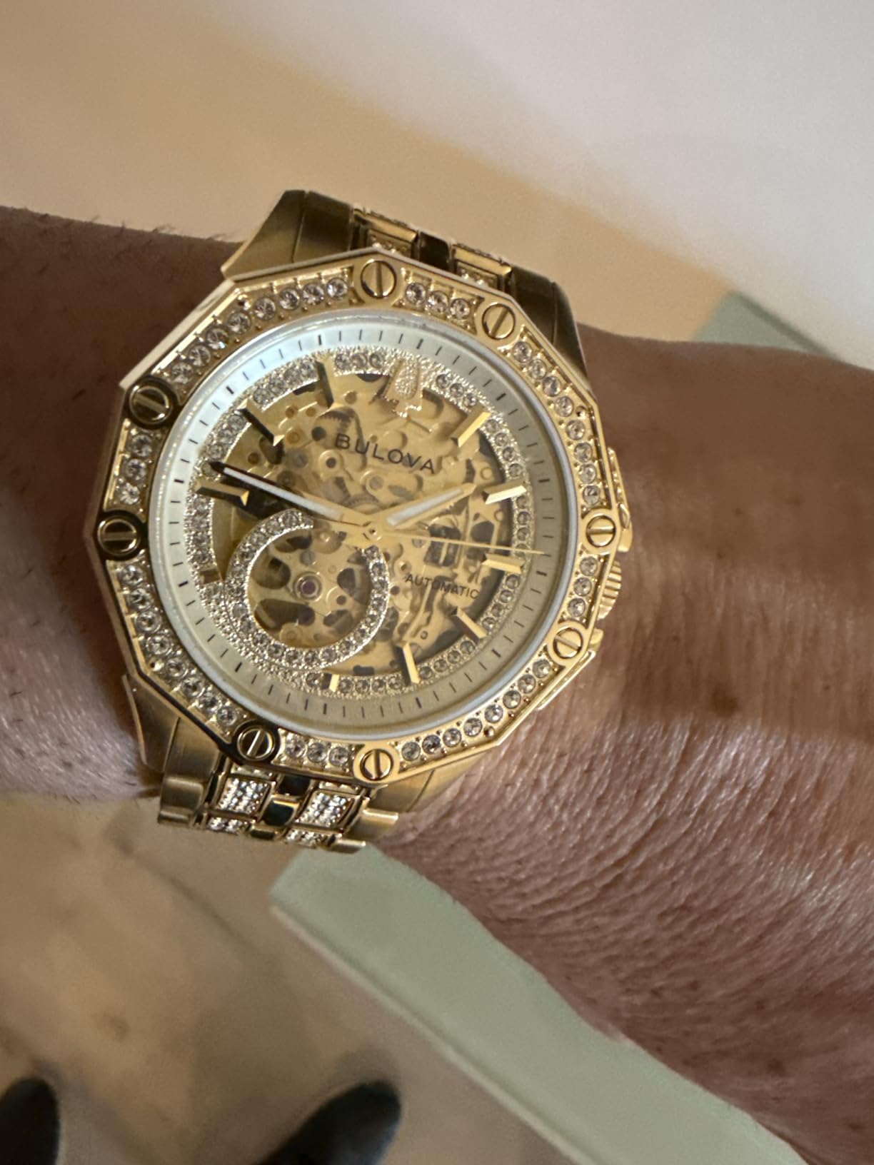 Bulova Octava Automatic Crystal Accent and Gold-Tone Bracelet Watch | 41.7mm | 98A292 customer photo 1