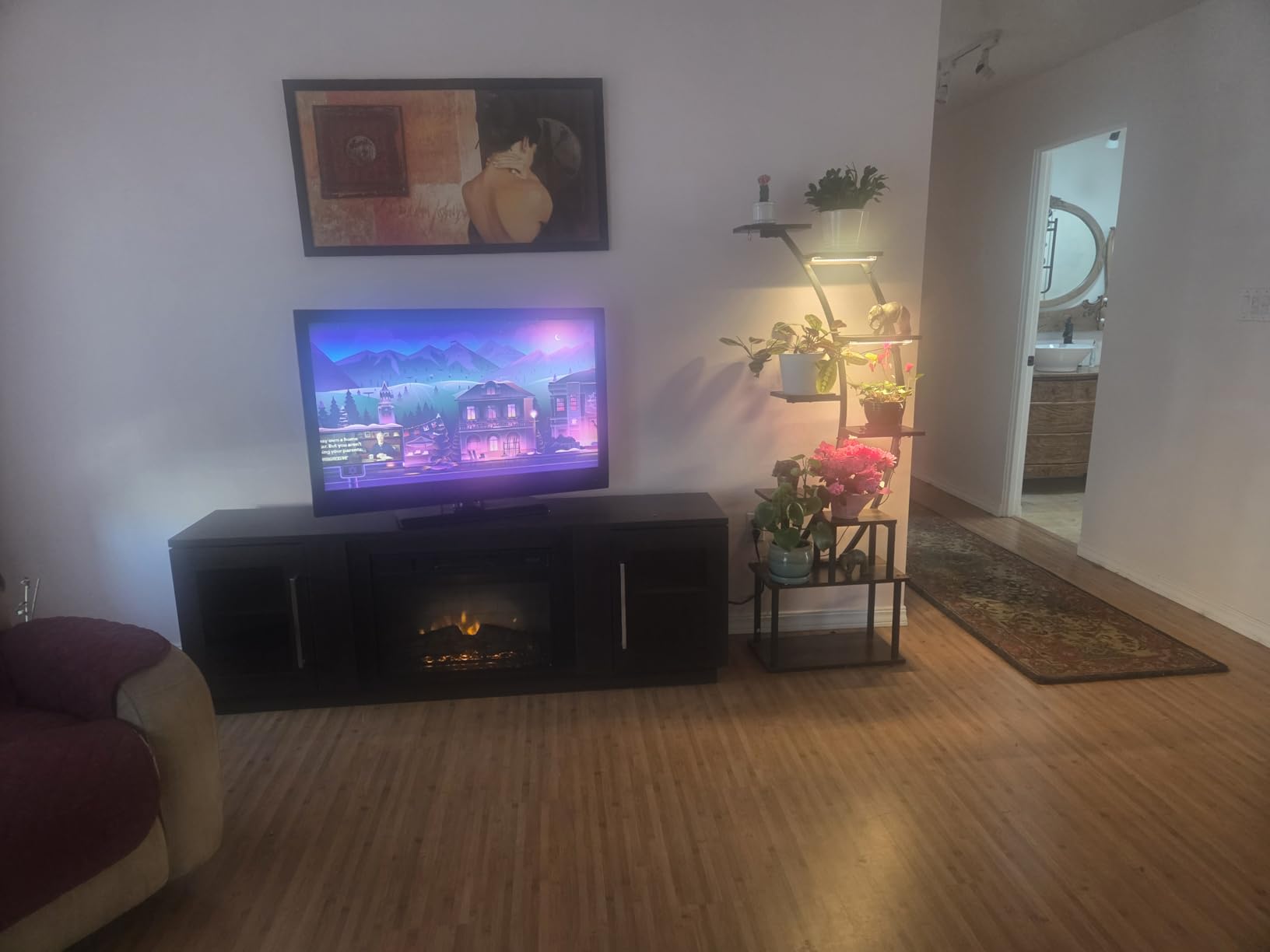 Cheerway 3D Fireplace TV Stand for TVs up to 80’’, Wooden Media Entertainment Center Table & TV Cabinets w/Storage Shelves & Barn Door, Electric Fireplace w/Remote Control customer photo 2