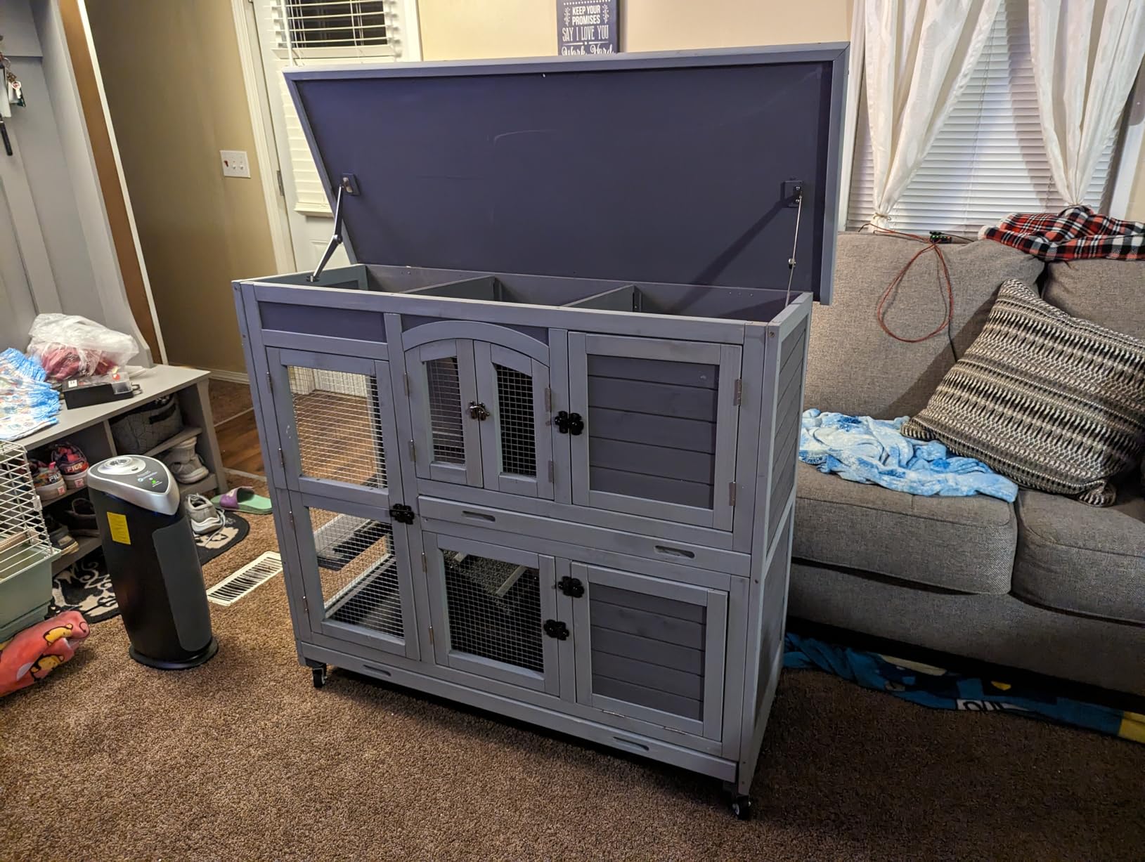 Aivituvin Rabbit Hutch Bunny Cage with Double House and Run Indoor Outdoor Guinea Pig House with Deeper No Leak Trays and Wheels customer photo 2