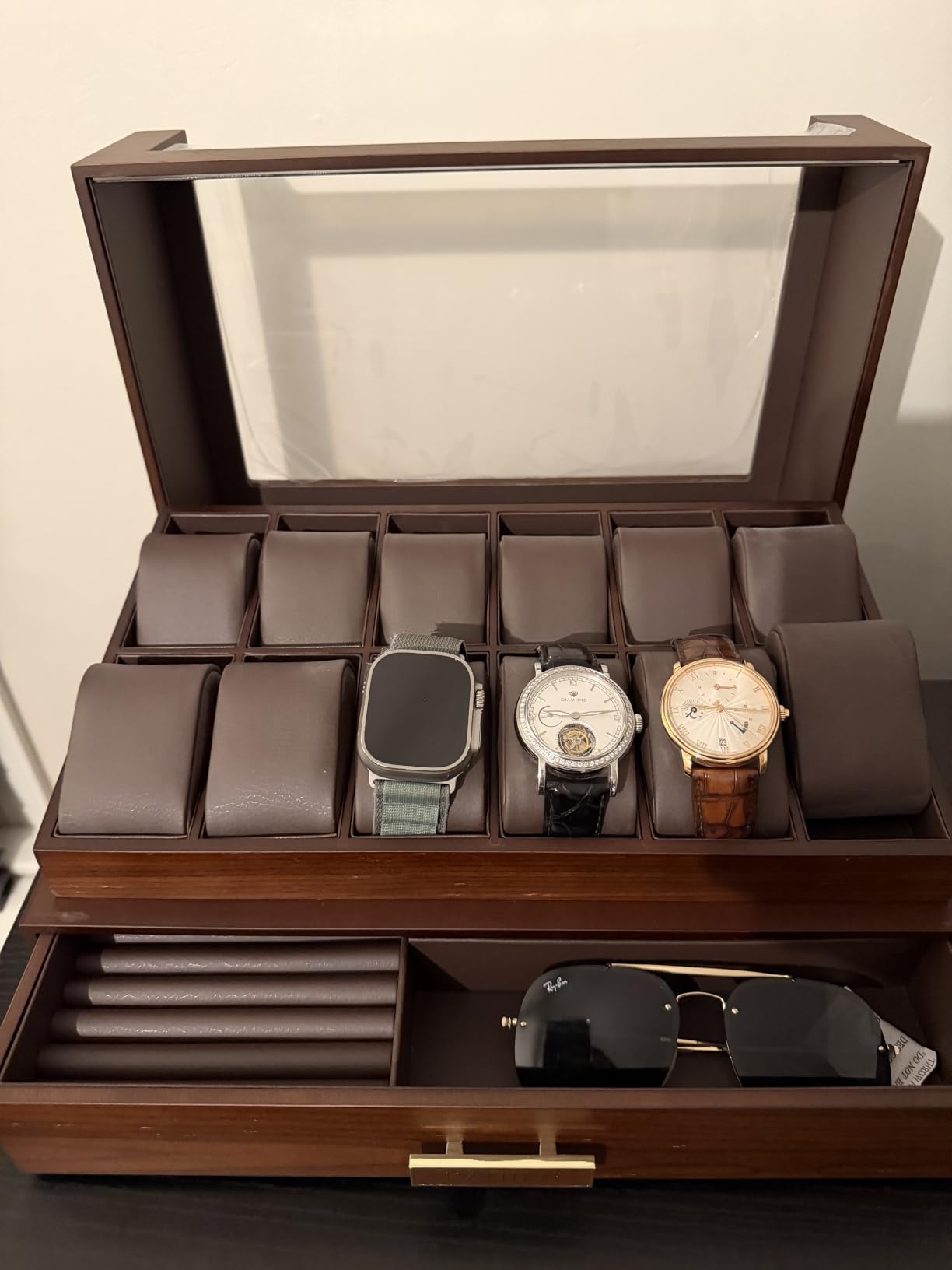 KAMIER High End Watch Box for Men, 12 Slot Wooden Watch Case With Drawer customer photo 2