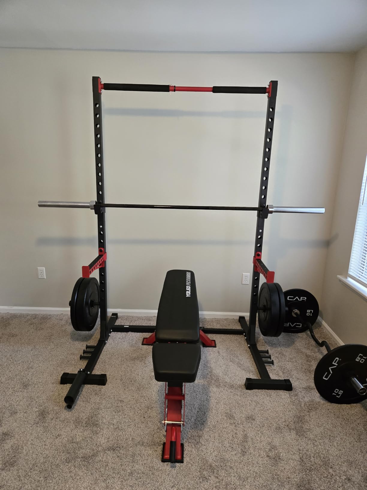 FLYBIRD SR1 Squat Rack, Adjustable Power Rack for 6FT/7FT Barbells | Squat Rack for Home Gyms with Pull-Up Bar, 22 Adjustment Positions, J-Hooks and Safety Spotter Arms, 110/180LBS Home Package customer photo 2
