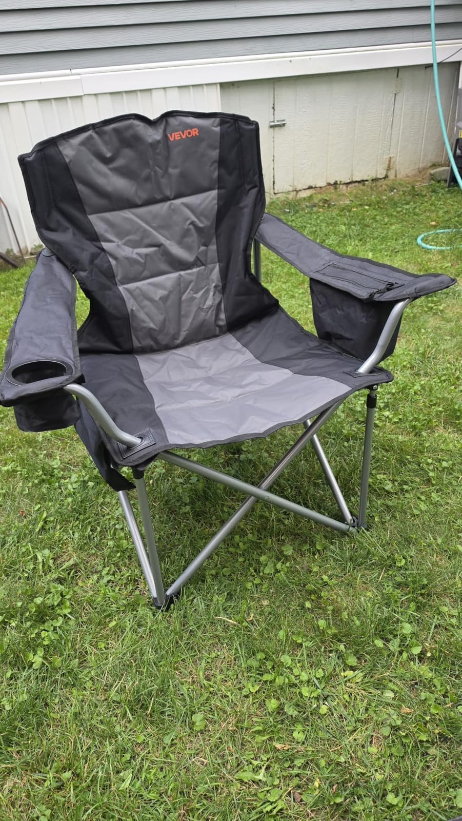 VEVOR Oversized Camping Folding Chair, Portable Heavy Duty Outdoor Quad Lumbar Back Padded with Side Pockets, Cup Holder and Cooler Bag for Beach, Lawn, Picnic, Fishing, Backpacking, Black customer photo 1