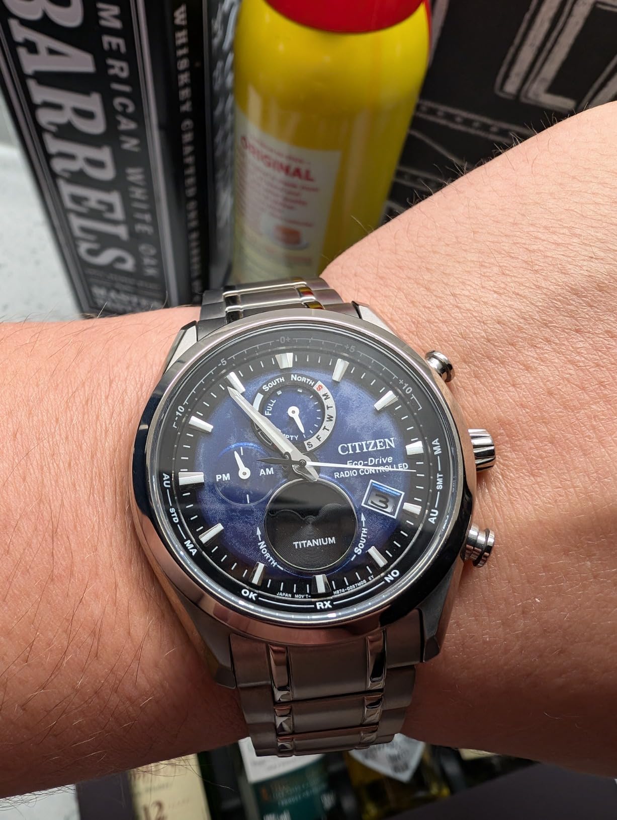 Eco-Drive Tsuki-yomi A-T Red Dial Super Titanium Bracelet Watch | 43mm | BY1018-55X customer photo 2