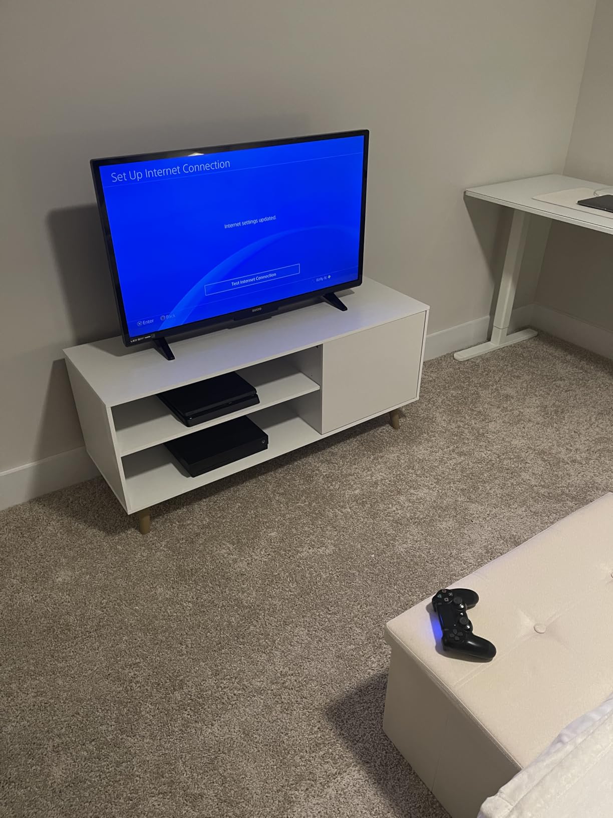 WLIVE TV Stand for 55 Inch TVs, Entertainment Center with Storage Cabinet, Mid-Century Modern TV Stands for Living Room and Bedroom, Media TV Console, White customer photo 1