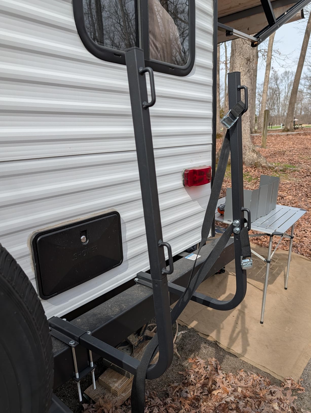 RV Bumper Rack,Bumper Mount Tote Tank Holder,RV Bumper Support Bracket with Heavy-Duty Straps, and Fits 4-4.5 inches Wide and 3.6-6 inches high Bumpers. customer photo 2