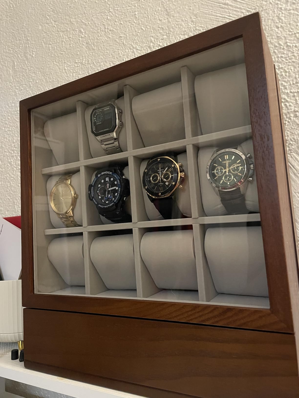 SONGMICS 12 Watch Display Case, Watch Box with Hidden Storage, Vertical Jewelry Box customer photo 2