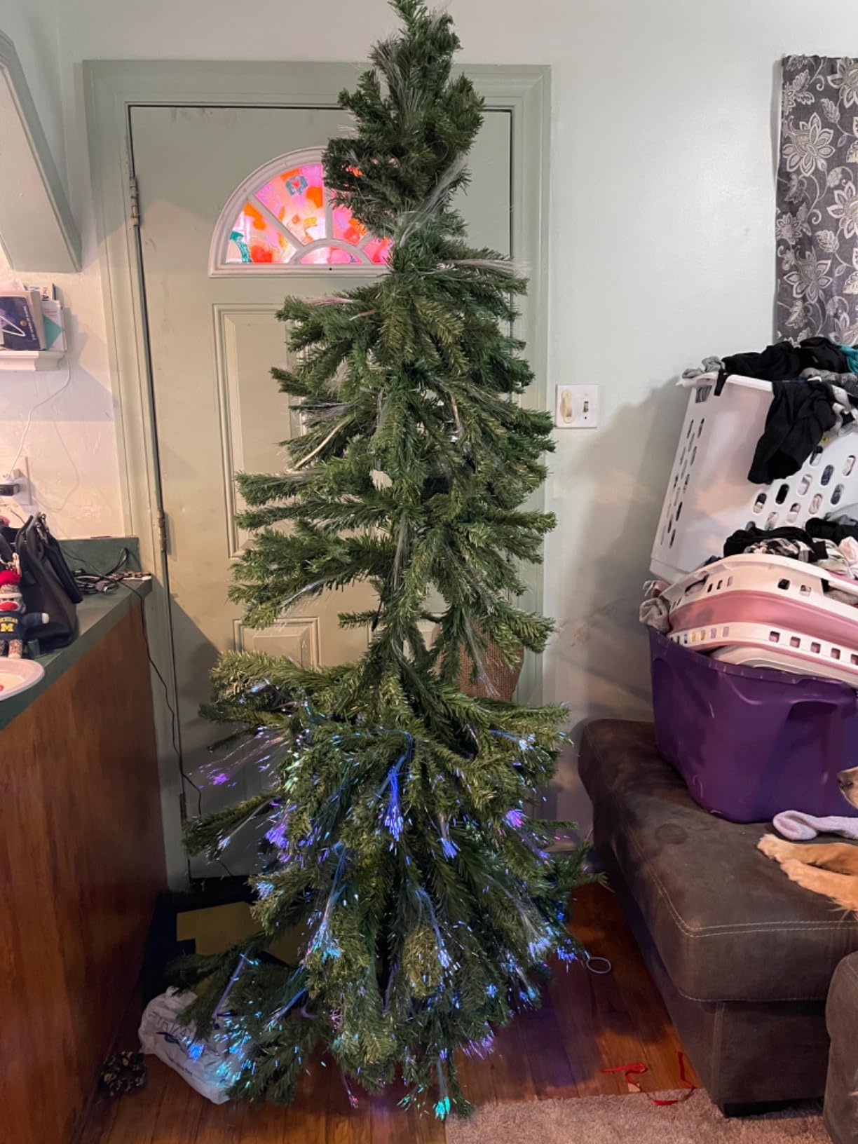 HAPPYGRILL 7FT Pre-lit Fiber Optic Christmas Tree, Artificial Xmas Tree Spruce Tree Green Tree with Metal Stand, 820 Branch Tips, Full Tree for Holiday Decoration customer photo 2