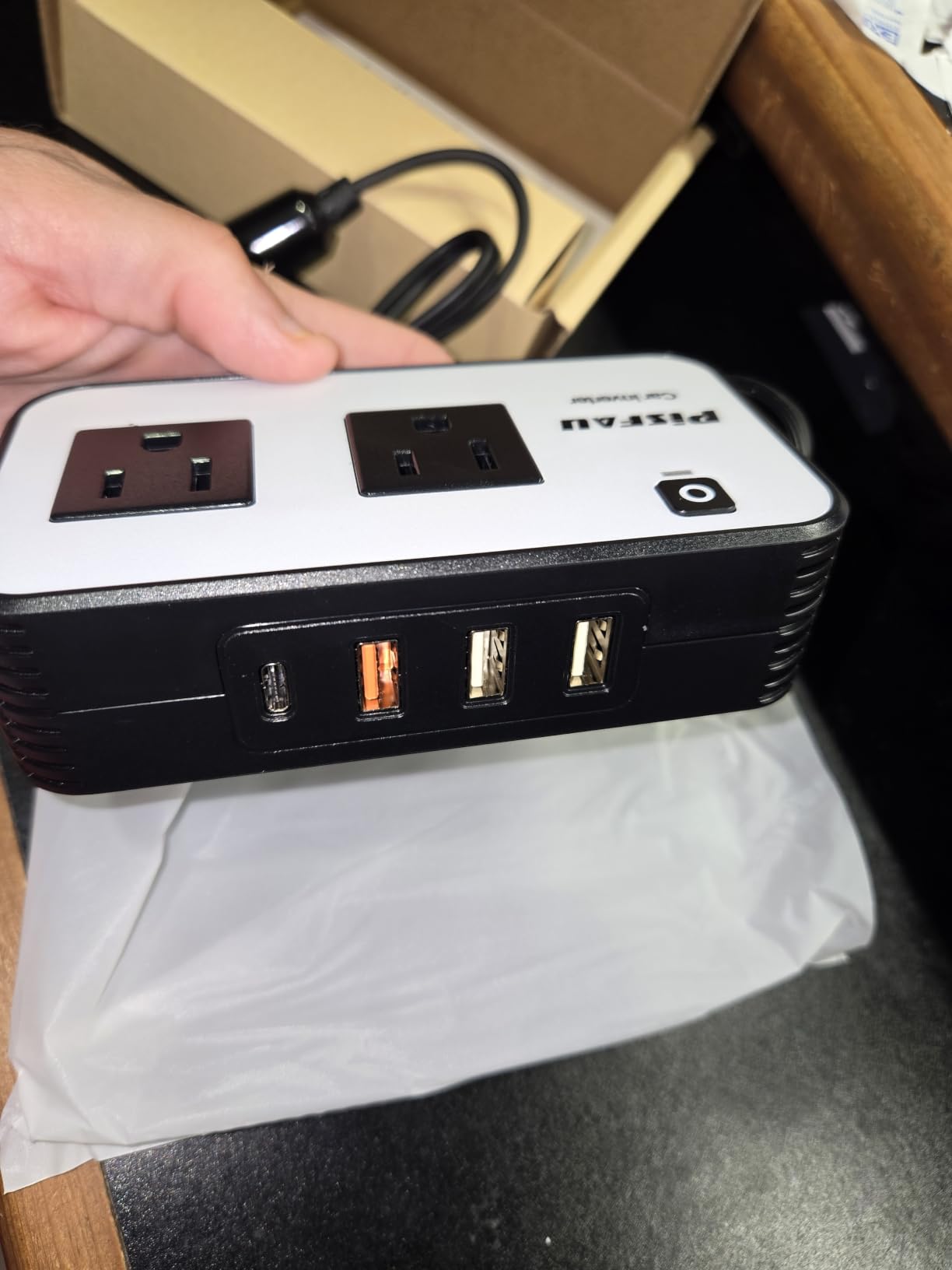 PiSFAU 200W Car Power Inverter - DC 12V to 110V AC Car Plug Adapter Outlet | Dual AC Outlet 4.8A 24W USB-A/C, Portable Cigarette Lighter Charger for Laptop/Camping/Road Trip Essential/Vehicle Accessorie customer photo 1