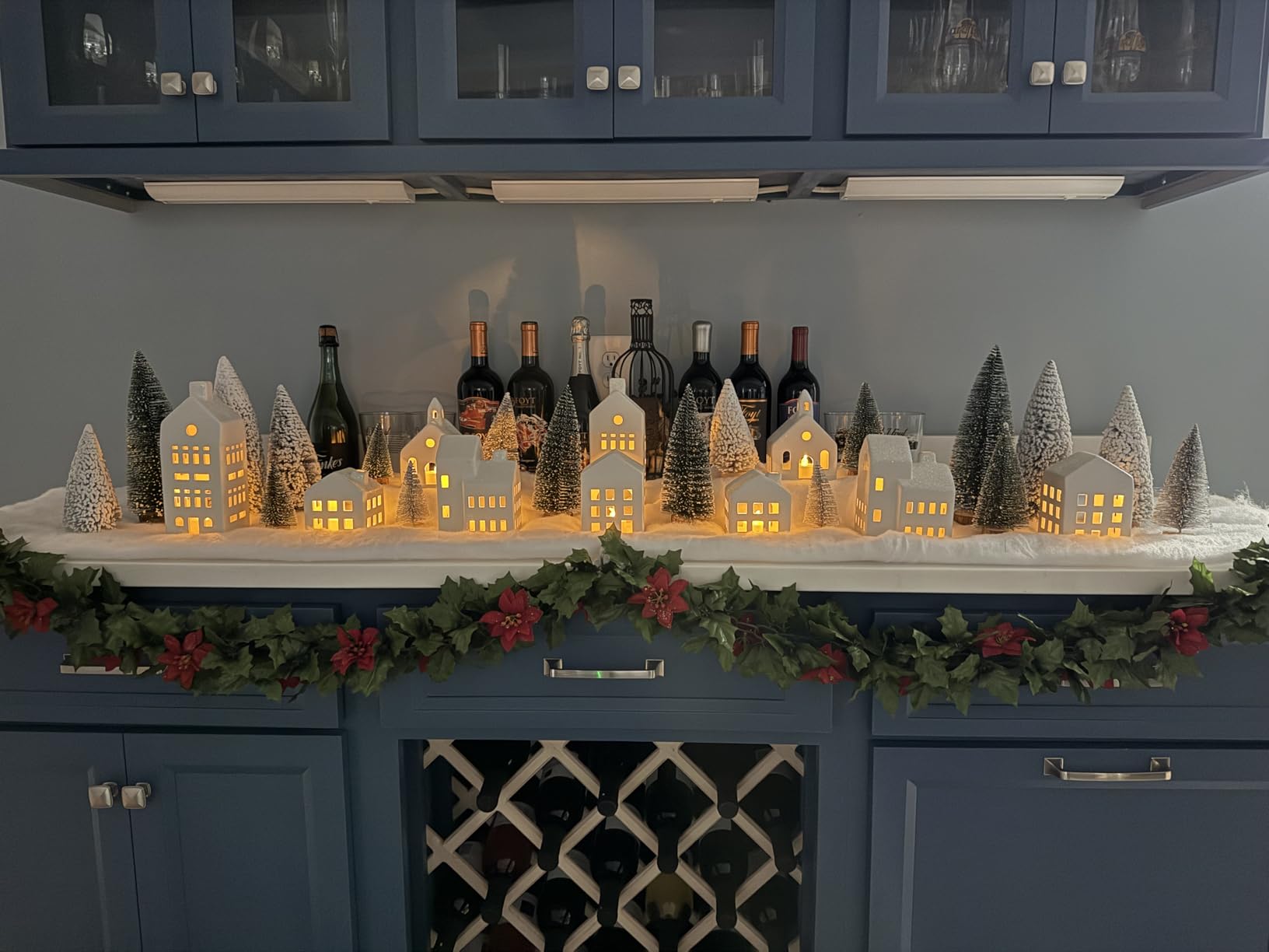 Christmas Decorations - Christmas Village Sets of 5 Lighted Ceramic Houses with Remote Control & 9 Trees - Indoor White Xmas Holiday Rustic Unique Decor for Home Table Room Farmhouse Decoration customer photo 1